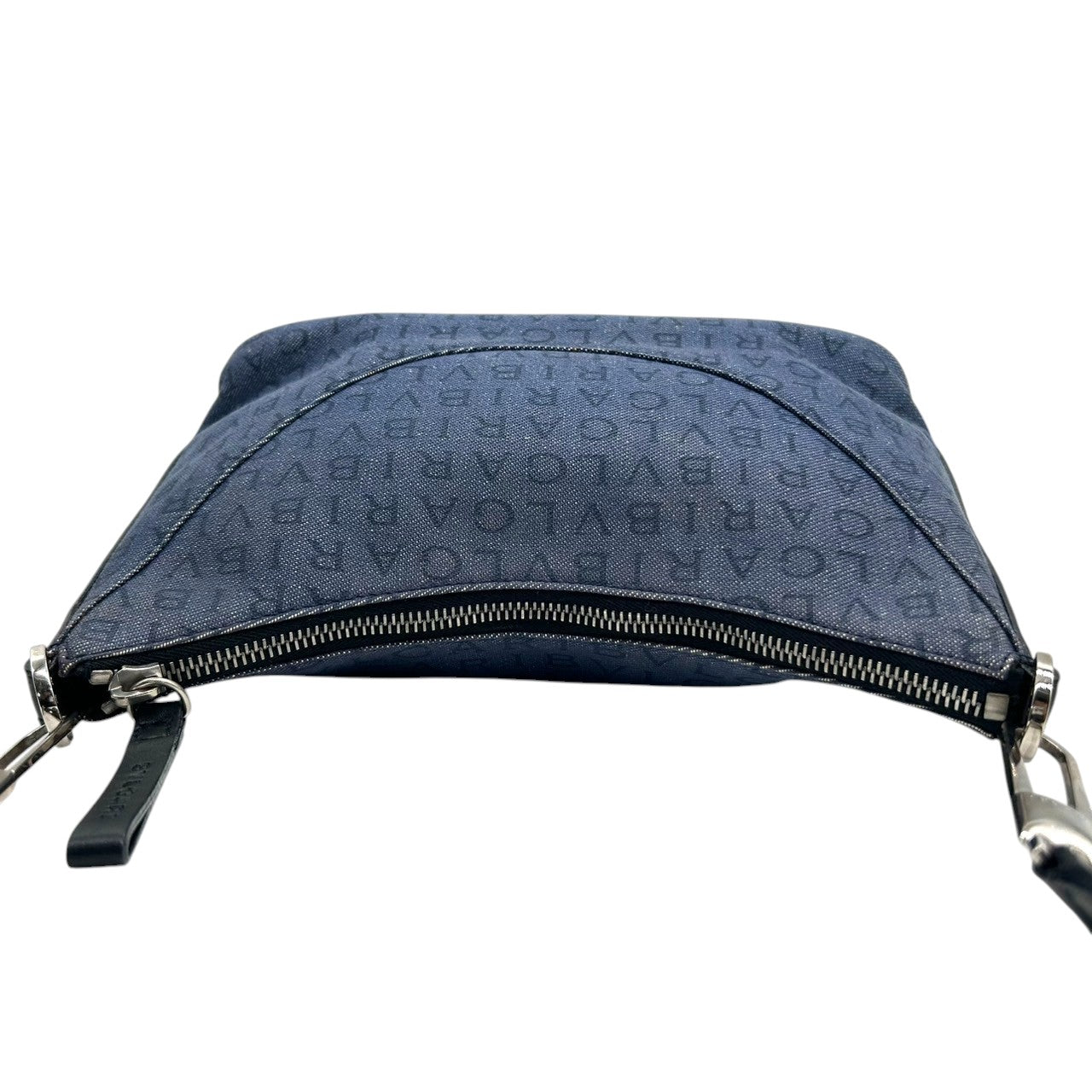 ブルガリ BVLGARI ハンドバッグ ショルダーバッグ アクセサリーポーチ ワンショルダー ロゴマニア キャンバス レザー ネイビー ブラック レディース ワンショルダー クリーニング済み s38