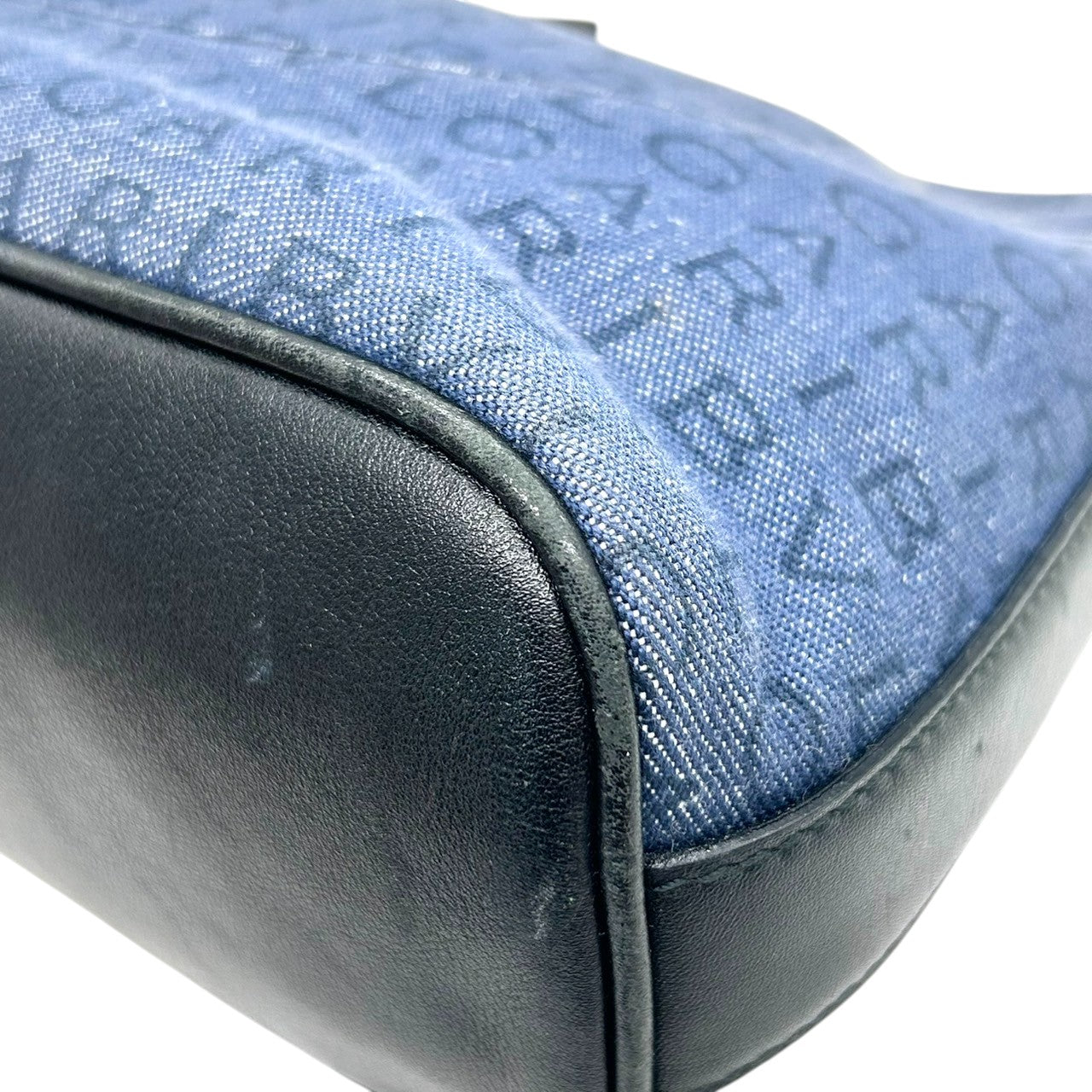 ブルガリ BVLGARI ハンドバッグ ショルダーバッグ アクセサリーポーチ ワンショルダー ロゴマニア キャンバス レザー ネイビー ブラック レディース ワンショルダー クリーニング済み s38