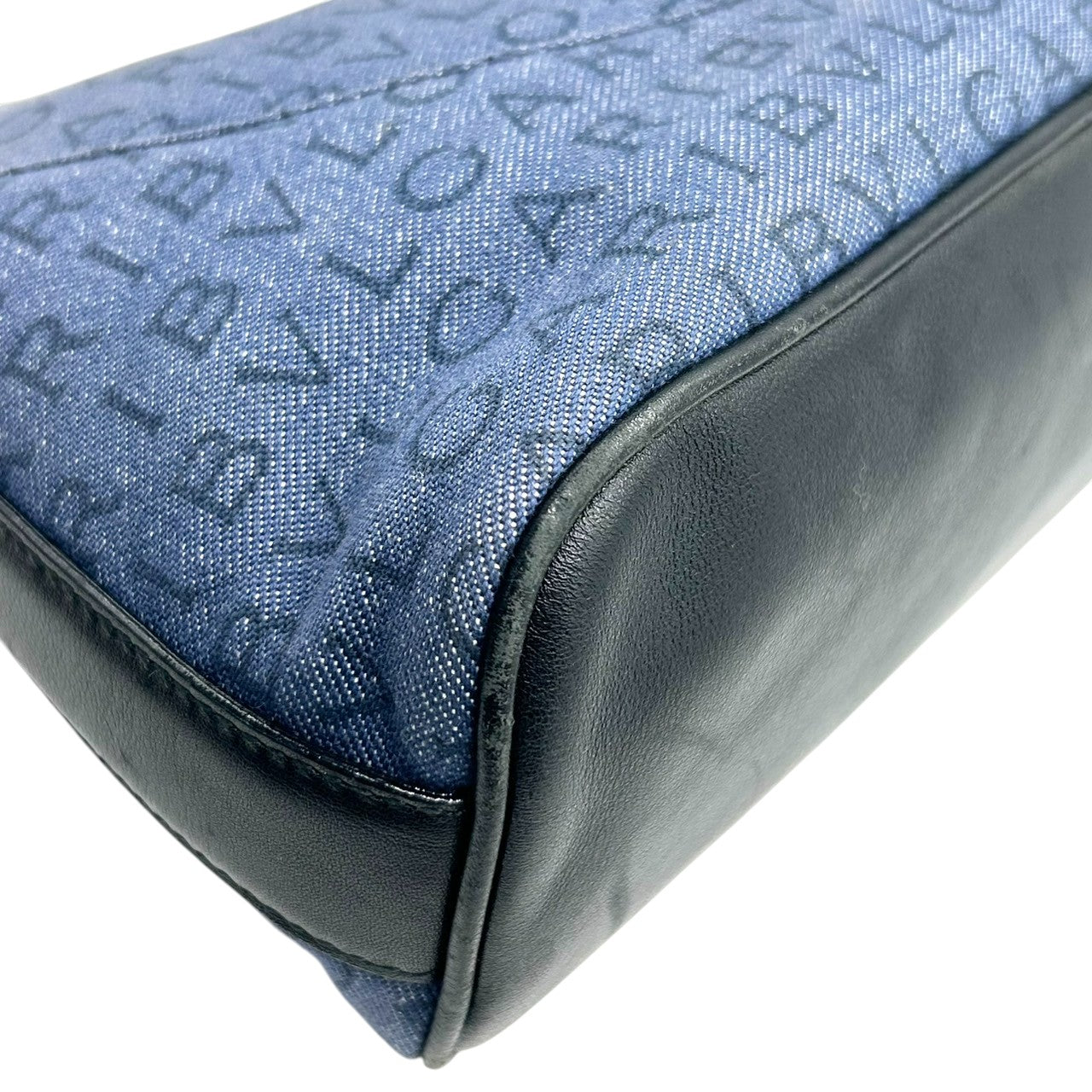 ブルガリ BVLGARI ハンドバッグ ショルダーバッグ アクセサリーポーチ ワンショルダー ロゴマニア キャンバス レザー ネイビー ブラック レディース ワンショルダー クリーニング済み s38