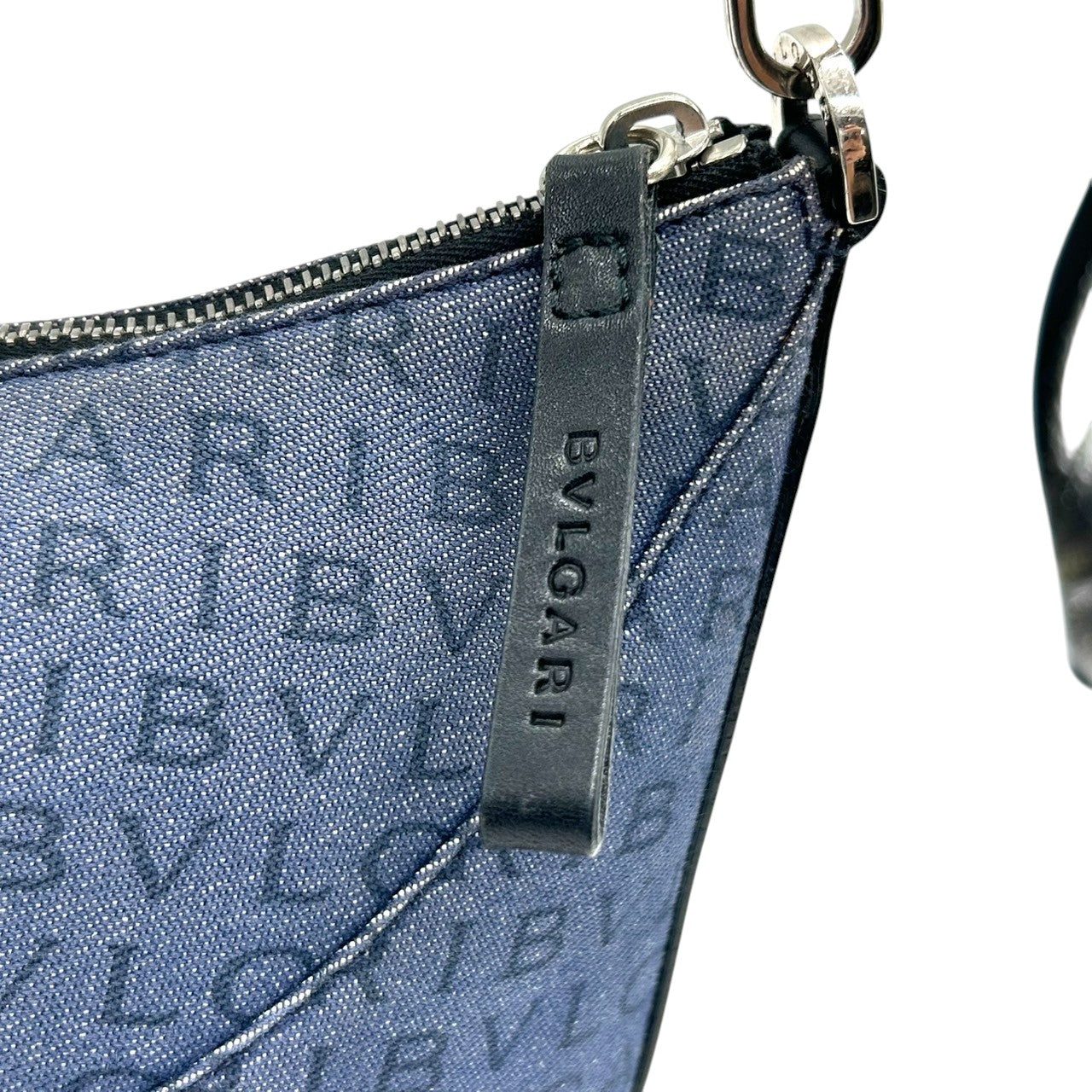ブルガリ BVLGARI ハンドバッグ ショルダーバッグ アクセサリーポーチ ワンショルダー ロゴマニア キャンバス レザー ネイビー ブラック レディース ワンショルダー クリーニング済み s38