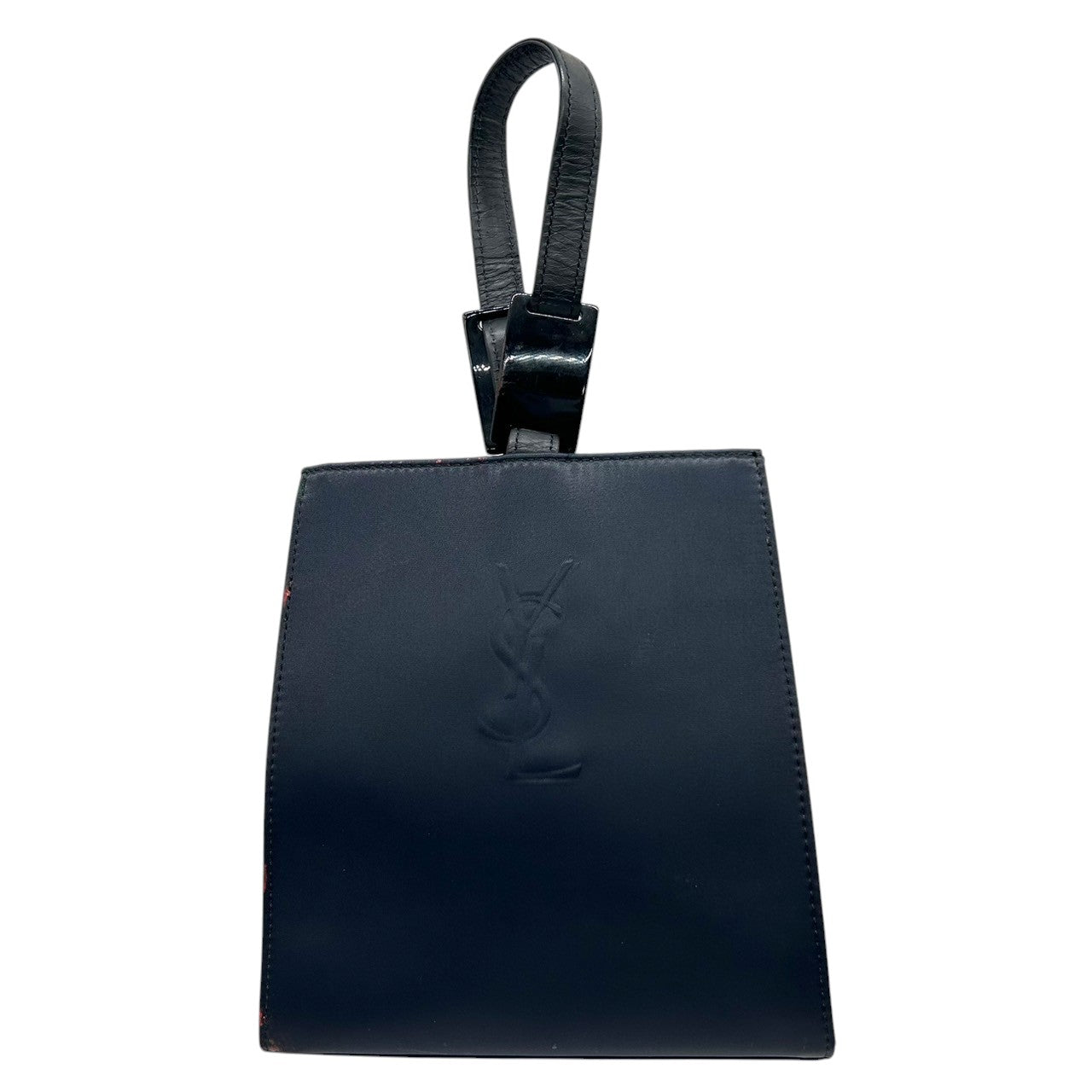 イヴサンローラン YVES SAINT LAURENT ハンドバッグ ミニバッグ YSL カサンドラロゴ エンボス ナイロン レザー ネイビー 紺 レディース ヴィンテージ ビンテージ クラシック エレガント フォーマル パーティバッグ クリーニング済み s38