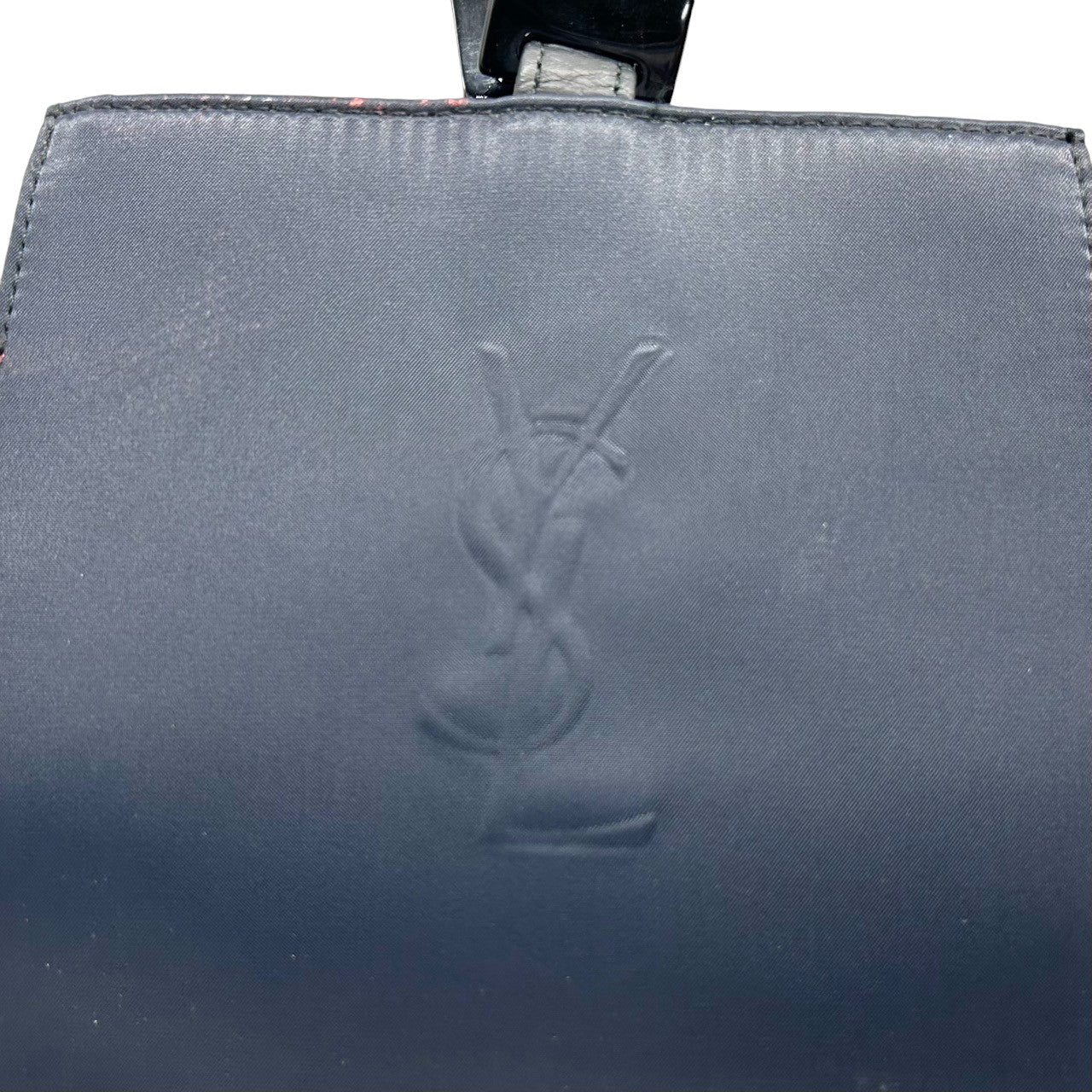 イヴサンローラン YVES SAINT LAURENT ハンドバッグ ミニバッグ YSL カサンドラロゴ エンボス ナイロン レザー ネイビー 紺 レディース ヴィンテージ ビンテージ クラシック エレガント フォーマル パーティバッグ クリーニング済み s38