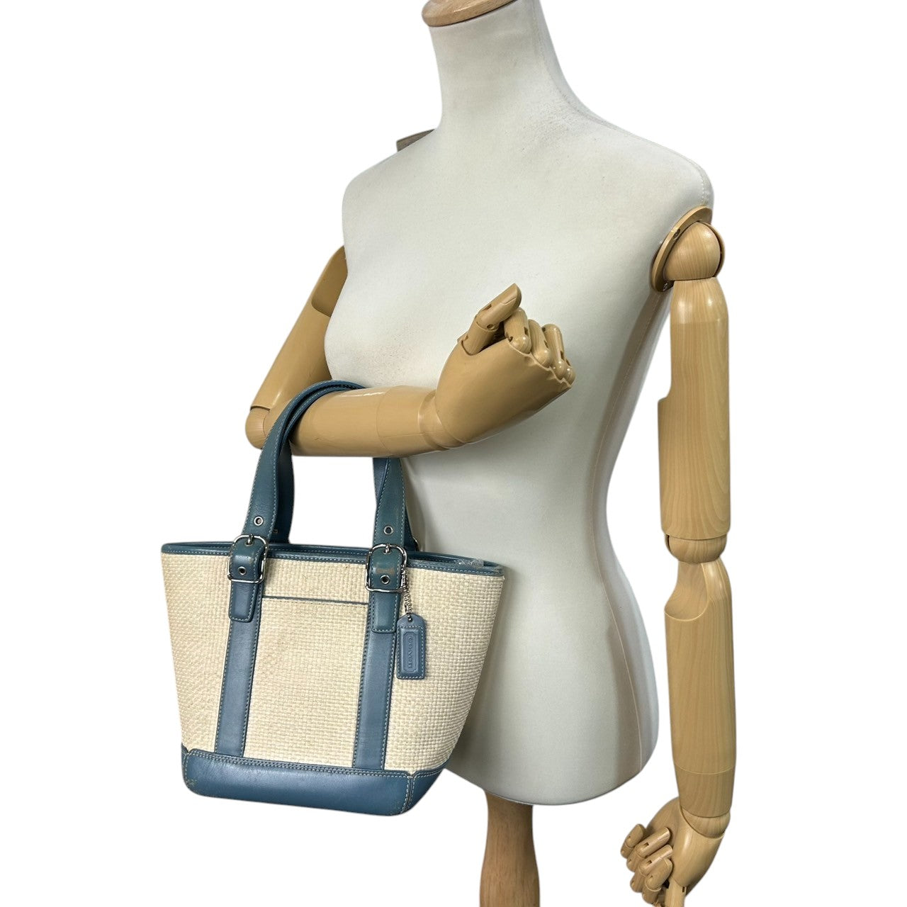 コーチ COACH トートバッグ かごバッグ ストローバッグ ハンドバッグ 8909 レザー ストロー素材 ブルー 青 ベージュ 夏 サマーバッグ レディース カジュアル 爽やか 可愛い おしゃれ 定番人気 自立可 クリーニング済み s11