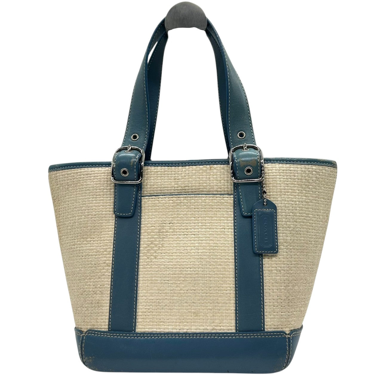 コーチ COACH トートバッグ かごバッグ ストローバッグ ハンドバッグ 8909 レザー ストロー素材 ブルー 青 ベージュ 夏 サマーバッグ レディース カジュアル 爽やか 可愛い おしゃれ 定番人気 自立可 クリーニング済み s11