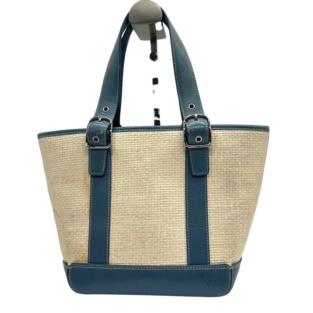 コーチ COACH トートバッグ かごバッグ ストローバッグ ハンドバッグ 8909 レザー ストロー素材 ブルー 青 ベージュ 夏 サマーバッグ レディース カジュアル 爽やか 可愛い おしゃれ 定番人気 自立可 クリーニング済み s11