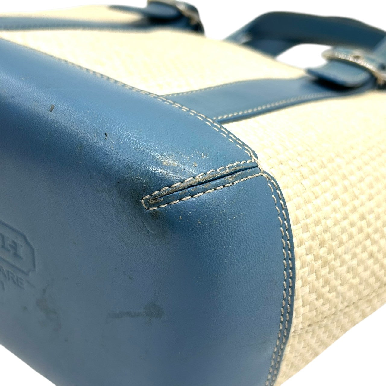 コーチ COACH トートバッグ かごバッグ ストローバッグ ハンドバッグ 8909 レザー ストロー素材 ブルー 青 ベージュ 夏 サマーバッグ レディース カジュアル 爽やか 可愛い おしゃれ 定番人気 自立可 クリーニング済み s11