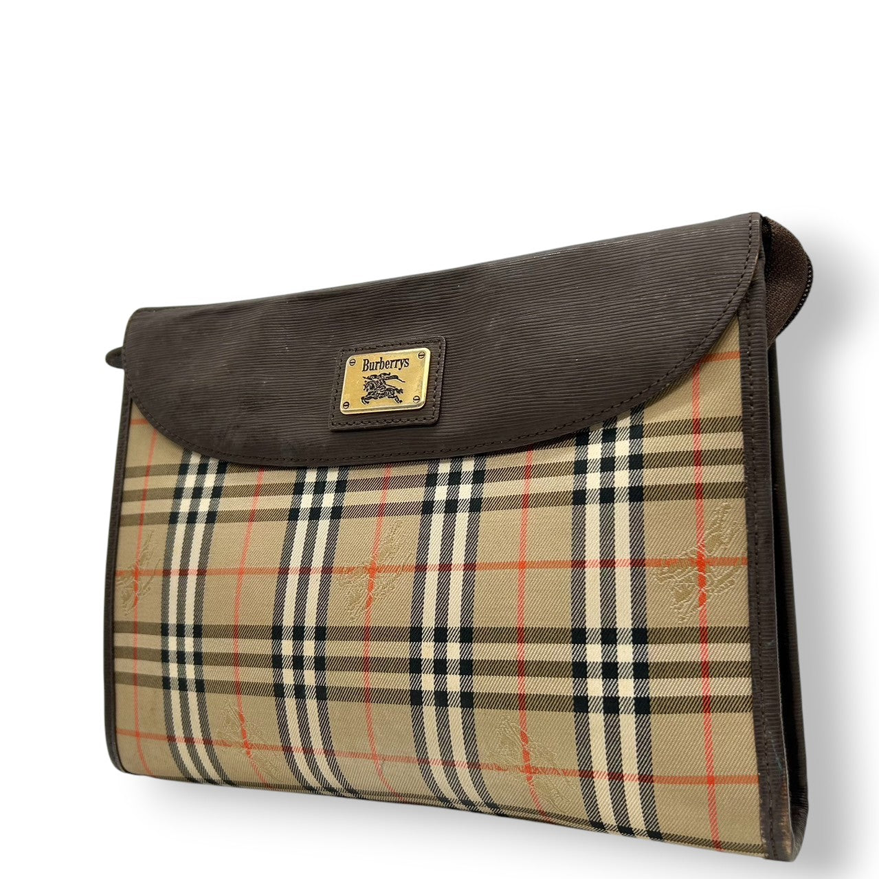 バーバリー Burberrys クラッチバッグ セカンドバッグ ポーチ ノバチェック シャドーホースロゴ ヴィンテージ ビンテージ レザー ナイロン ブラウン ベージュ メンズ レディース ユニセックス 定番人気モデル クリーニング済み s39
