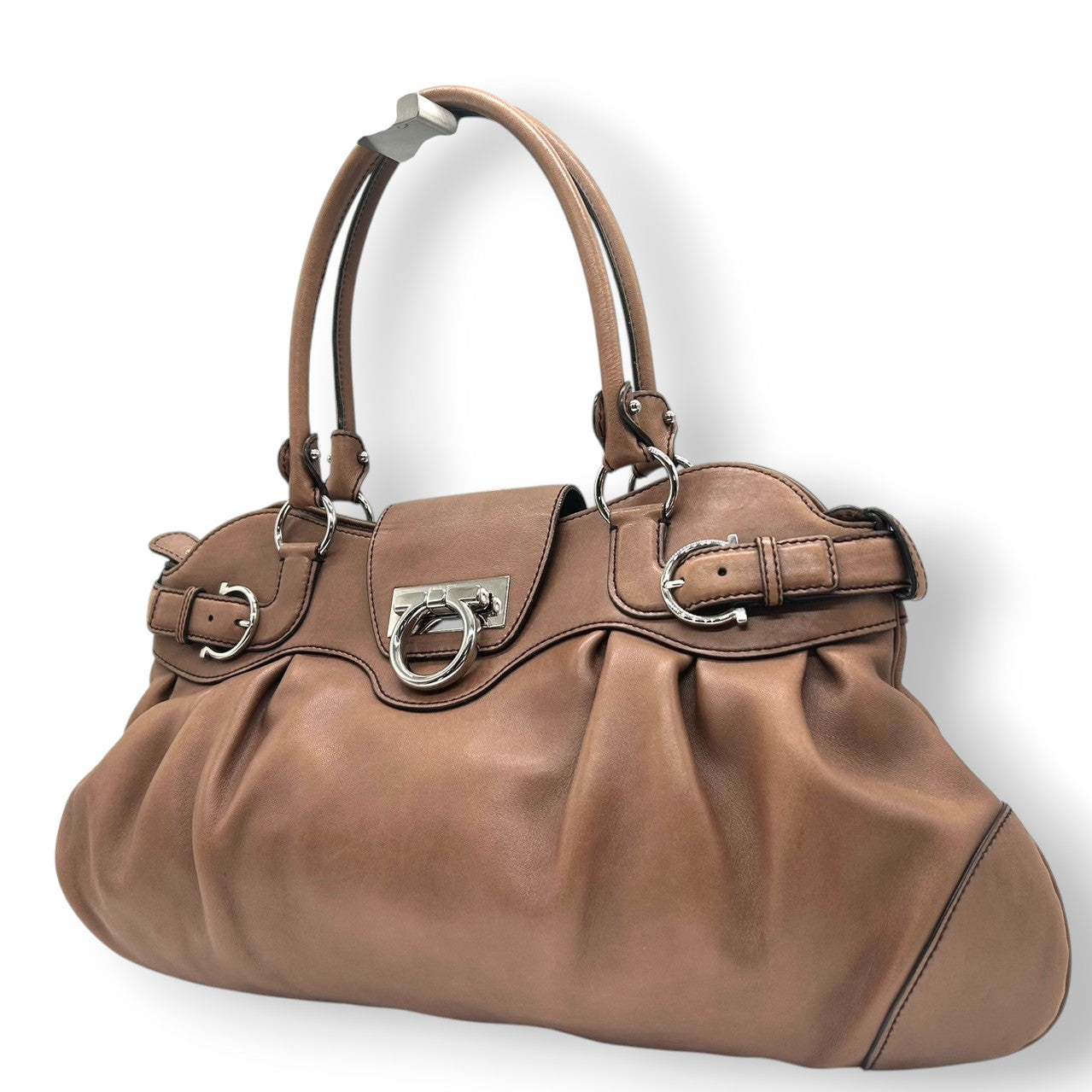 サルヴァトーレフェラガモ マリッサ ハンドバッグ ガンチーニ レザー AB-21 5370 ブラウン レディース エレガント フェミニン 肩掛け ワンショルダー 通勤バッグ クリーニング済み Salvatore Ferragamo U