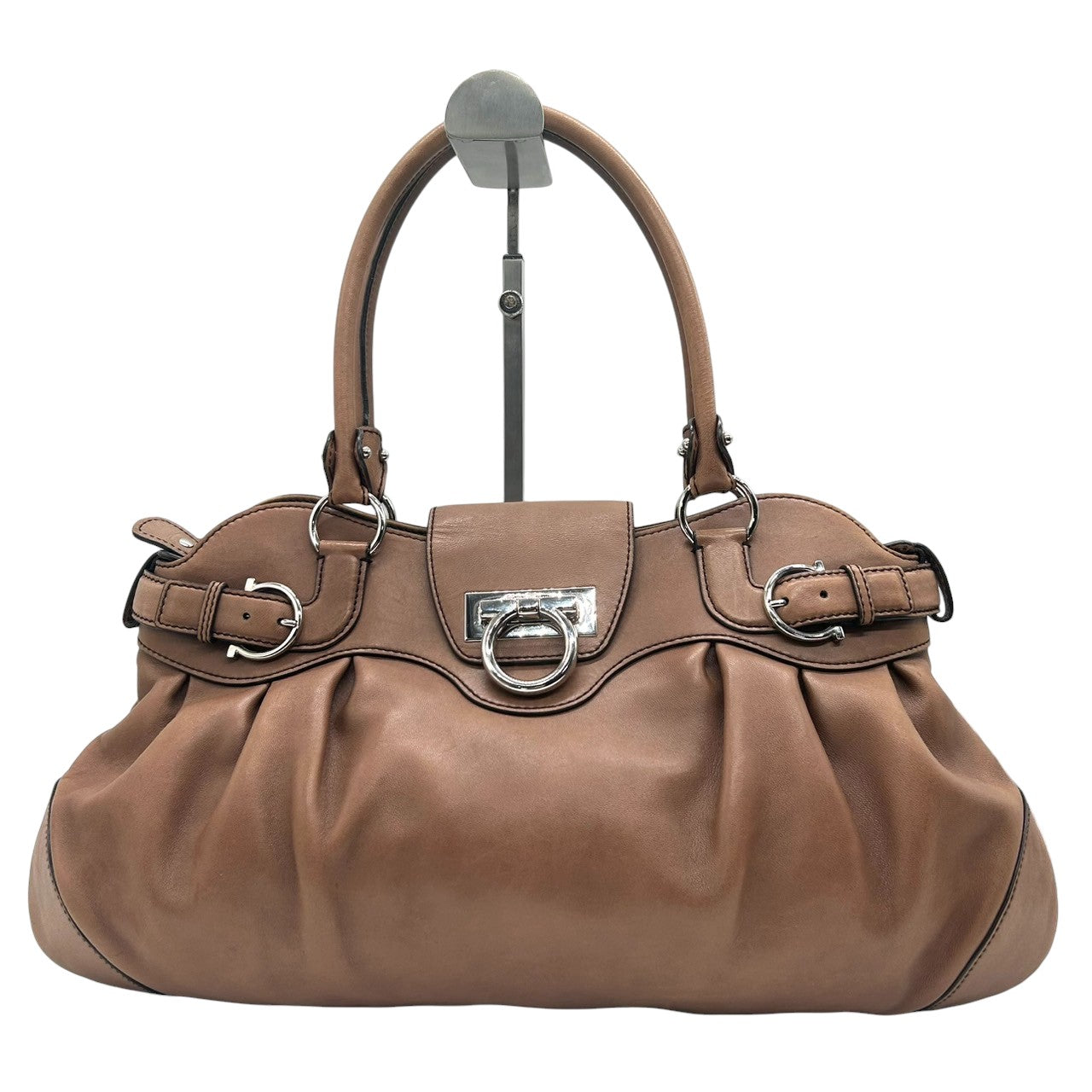 サルヴァトーレフェラガモ マリッサ ハンドバッグ ガンチーニ レザー AB-21 5370 ブラウン レディース エレガント フェミニン 肩掛け ワンショルダー 通勤バッグ クリーニング済み Salvatore Ferragamo U