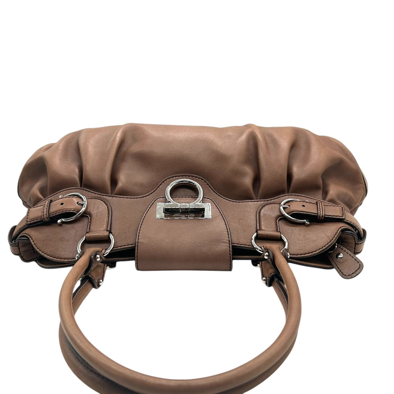 サルヴァトーレフェラガモ マリッサ ハンドバッグ ガンチーニ レザー AB-21 5370 ブラウン レディース エレガント フェミニン 肩掛け ワンショルダー 通勤バッグ クリーニング済み Salvatore Ferragamo U