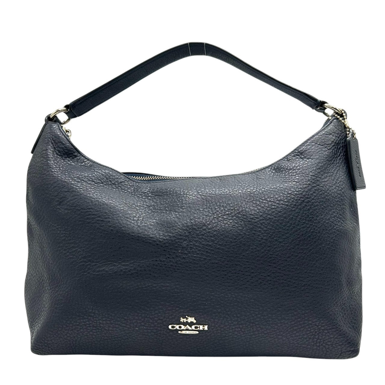 【美品】コーチ COACH 2WAY ショルダーバッグ ハンドバッグ F36628 ペブルドレザー シボ革 本革 ネイビー 紺 レディース エレガント シンプル 通勤 通学 肩掛け 斜め掛け可 クリーニング済み s45