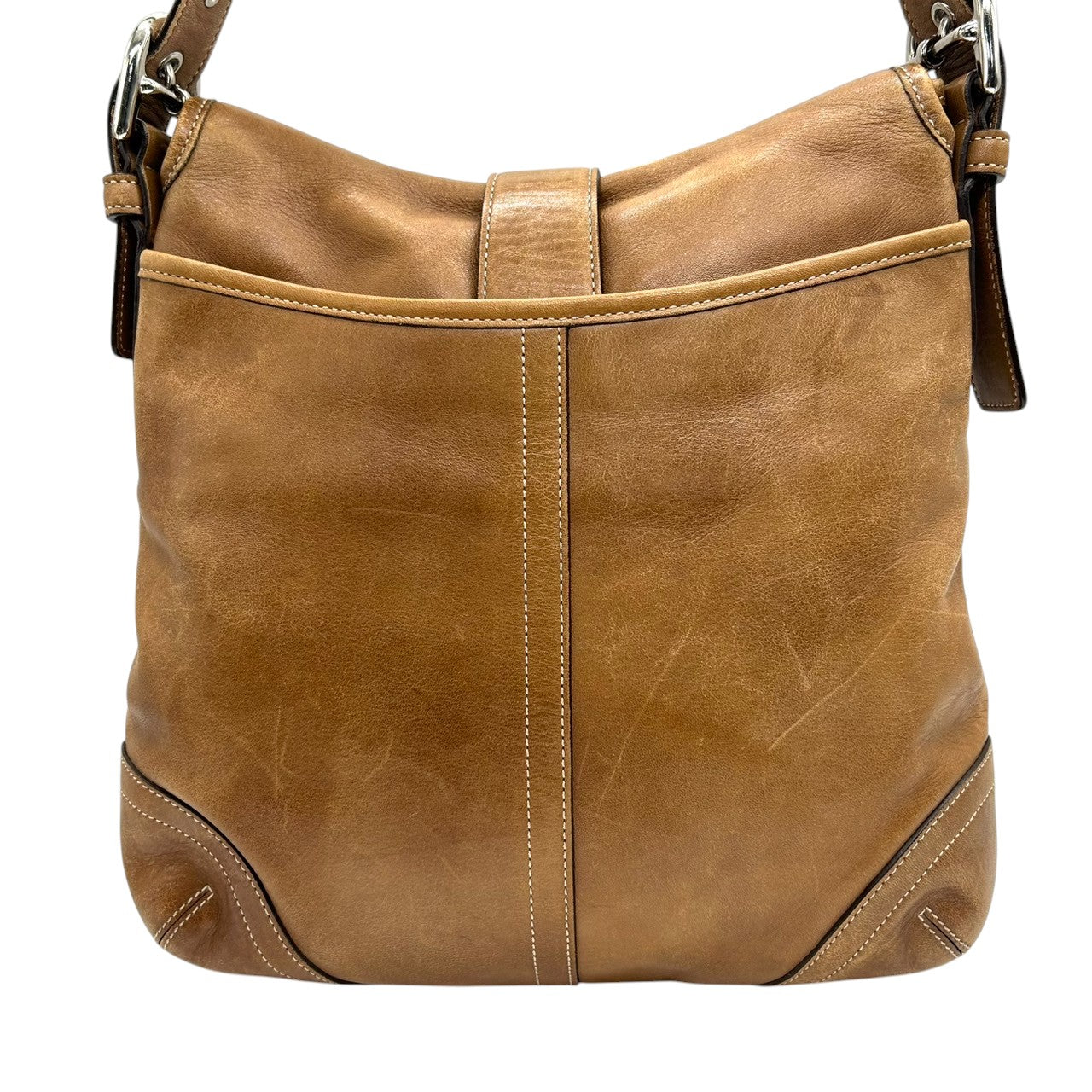 コーチ COACH ショルダーバッグ ソーホー 9480 フラップ レザー 本革 グラブタンレザー ブラウン キャメル ヴィンテージ ビンテージ レディース 定番人気モデル 斜め掛け可 肩掛け 通勤 通学 クラシックデザイン クリーニング済み s50