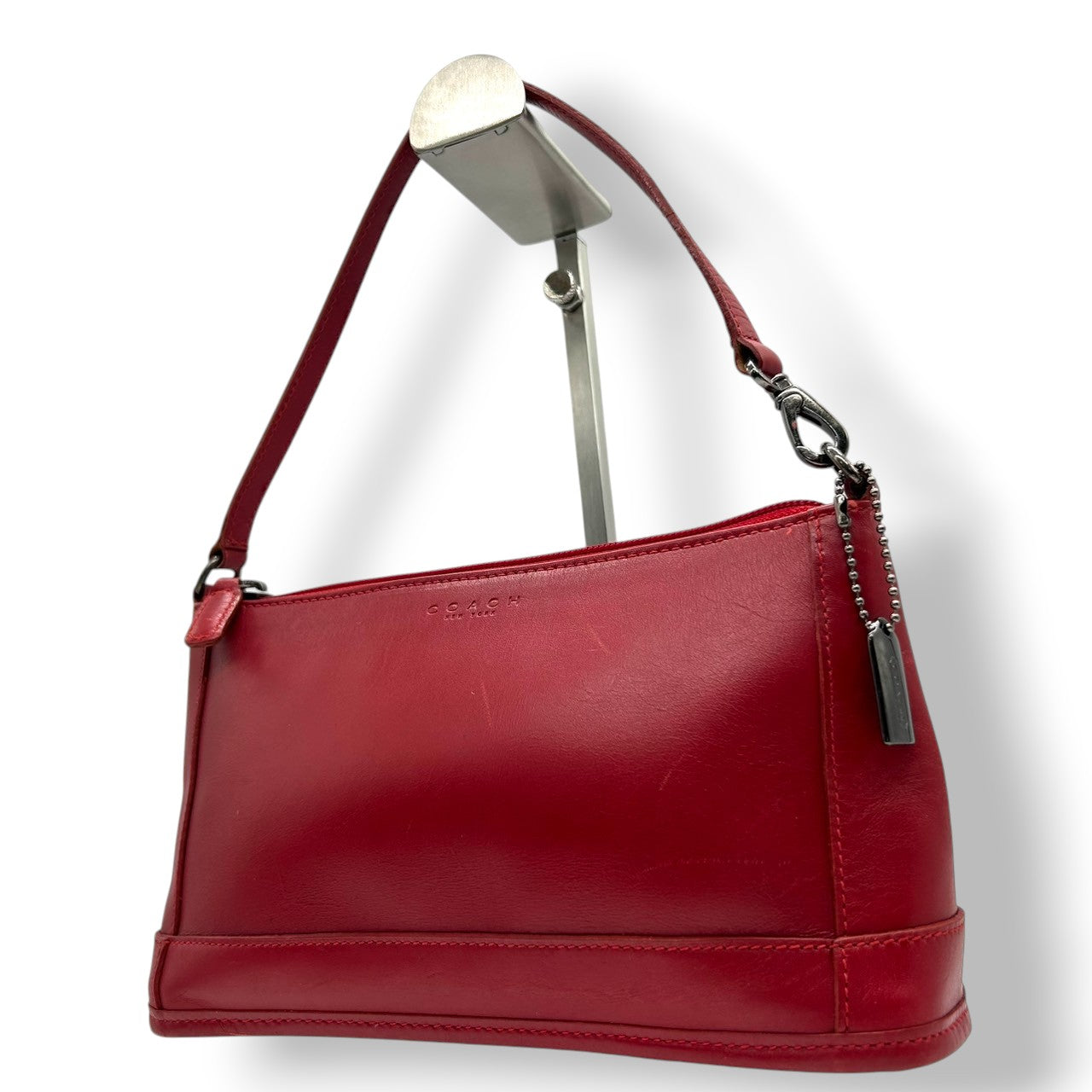 コーチ COACH ハンドバッグ ミニバッグ アクセサリーポーチ 6151 ヴィンテージ オールドコーチ レザー 本革 レッド 赤 レディース 希少 イタリア製 ワンショルダー 肩掛け コンパクト クラシック エレガント 自立可 クリーニング済み s50