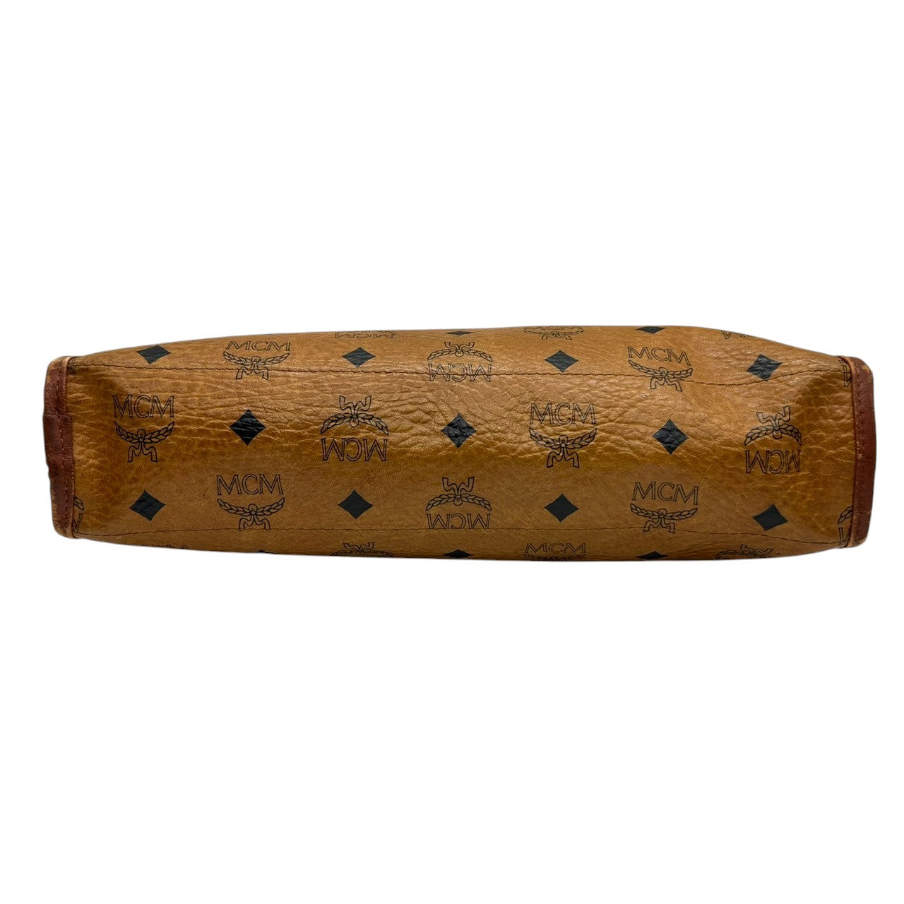 MCM エムシーエム クラッチバッグ セカンドバッグ ヴィセトス柄 ロゴグラム PVC レザー コニャック ブラウン 茶 ヴィンテージ メンズ レディース ユニセックス 定番 人気モデル プレートロゴ 男女兼用 クリーニング済み s29