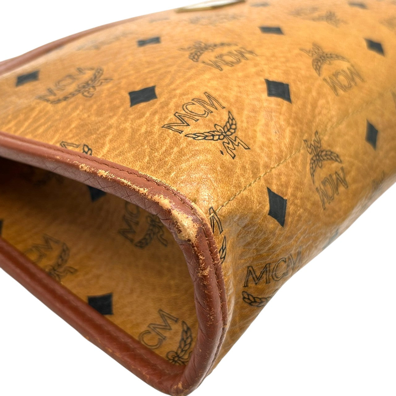 MCM エムシーエム クラッチバッグ セカンドバッグ ヴィセトス柄 ロゴグラム PVC レザー コニャック ブラウン 茶 ヴィンテージ メンズ レディース ユニセックス 定番 人気モデル プレートロゴ 男女兼用 クリーニング済み s29