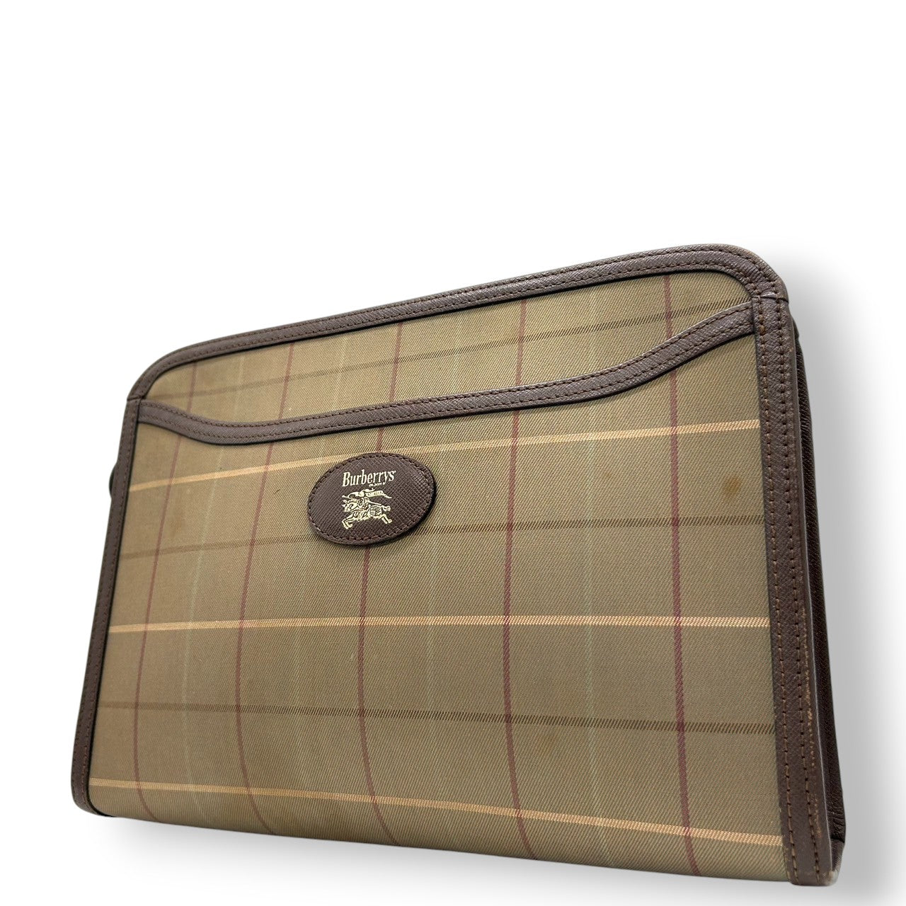 バーバリー Burberrys クラッチバッグ セカンドバッグ ポーチ ヴィンテージチェック ホースロゴ ビンテージ レザー ナイロン ブラウン ベージュ メンズ レディース ユニセックス 定番人気モデル 男女兼用 クリーニング済み s39