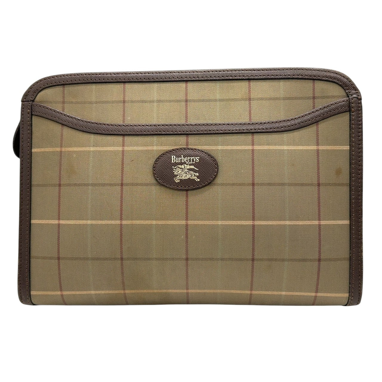 バーバリー Burberrys クラッチバッグ セカンドバッグ ポーチ ヴィンテージチェック ホースロゴ ビンテージ レザー ナイロン ブラウン ベージュ メンズ レディース ユニセックス 定番人気モデル 男女兼用 クリーニング済み s39