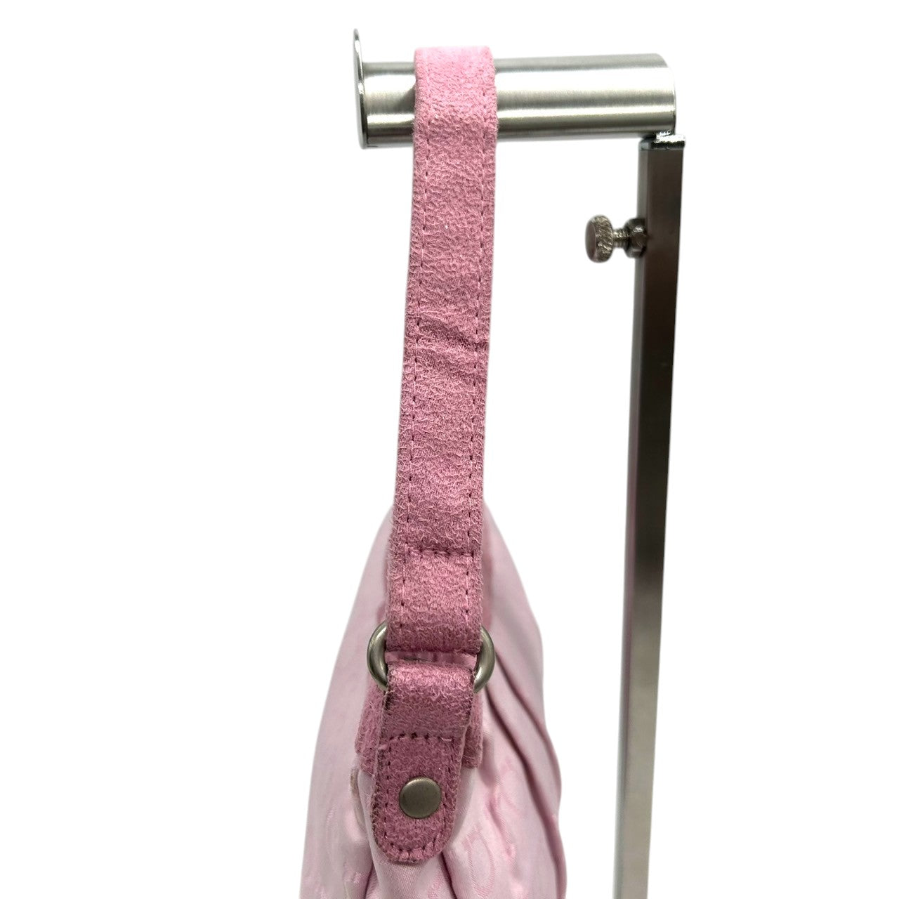 サルヴァトーレフェラガモ ハンドバッグ ミニバッグ アクセサリーポーチ ガンチーニ柄 ジャガード キャンバス スエード ピンク レディース フェミニン かわいい コンパクト 肩掛け ワンショルダー PARFUMS ノベルティ クリーニング済み s39