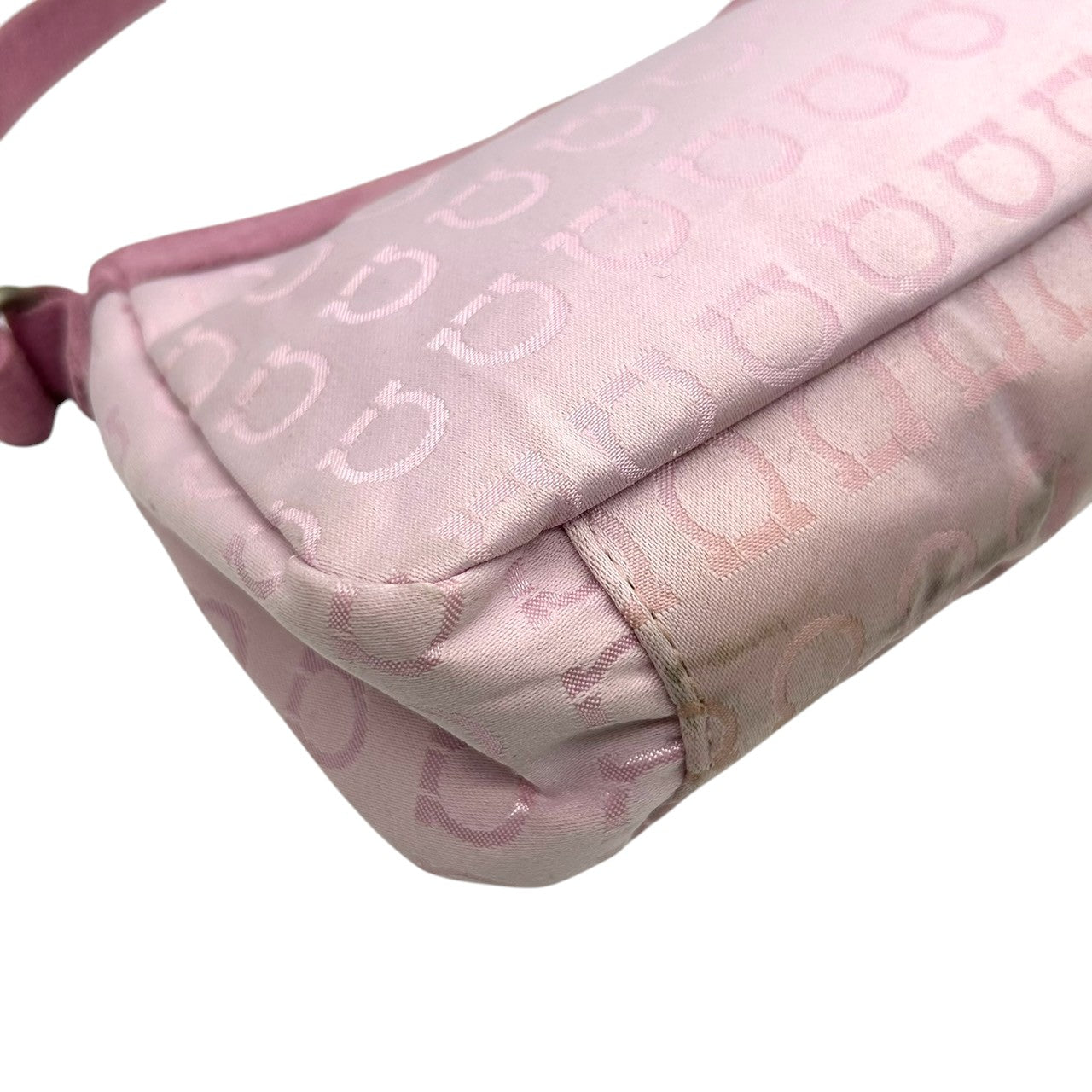 サルヴァトーレフェラガモ ハンドバッグ ミニバッグ アクセサリーポーチ ガンチーニ柄 ジャガード キャンバス スエード ピンク レディース フェミニン かわいい コンパクト 肩掛け ワンショルダー PARFUMS ノベルティ クリーニング済み s39