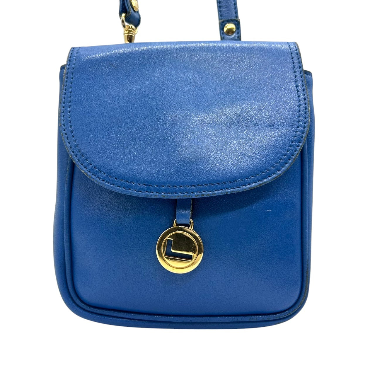 ランセル LANCEL ショルダーバッグ ポシェット ミニバッグ ヴィンテージ ビンテージ レザー 本革 ブルー 青 ゴールド金具 ロゴチャーム フラップ レディース クラシック レトロ 斜め掛け可 肩掛け おしゃれ 可愛い クリーニング済み s39