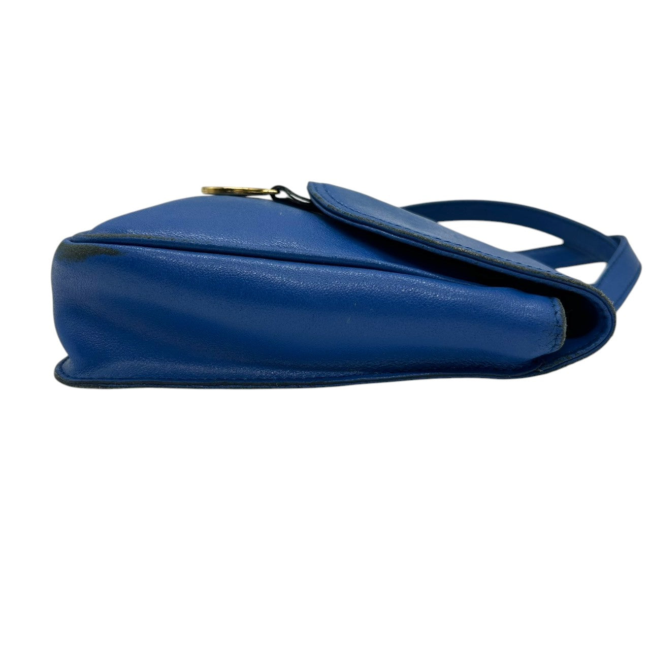 ランセル LANCEL ショルダーバッグ ポシェット ミニバッグ ヴィンテージ ビンテージ レザー 本革 ブルー 青 ゴールド金具 ロゴチャーム フラップ レディース クラシック レトロ 斜め掛け可 肩掛け おしゃれ 可愛い クリーニング済み s39