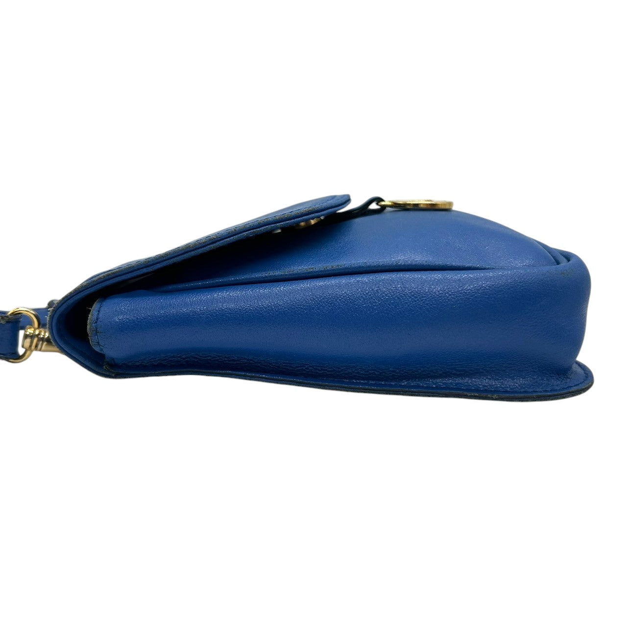 ランセル LANCEL ショルダーバッグ ポシェット ミニバッグ ヴィンテージ ビンテージ レザー 本革 ブルー 青 ゴールド金具 ロゴチャーム フラップ レディース クラシック レトロ 斜め掛け可 肩掛け おしゃれ 可愛い クリーニング済み s39