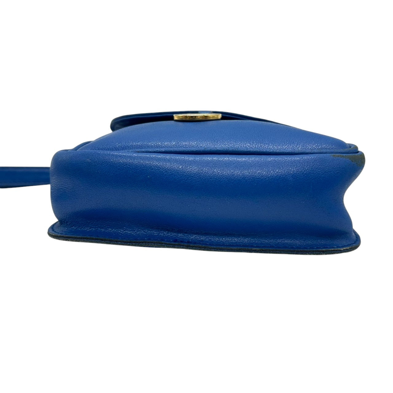 ランセル LANCEL ショルダーバッグ ポシェット ミニバッグ ヴィンテージ ビンテージ レザー 本革 ブルー 青 ゴールド金具 ロゴチャーム フラップ レディース クラシック レトロ 斜め掛け可 肩掛け おしゃれ 可愛い クリーニング済み s39