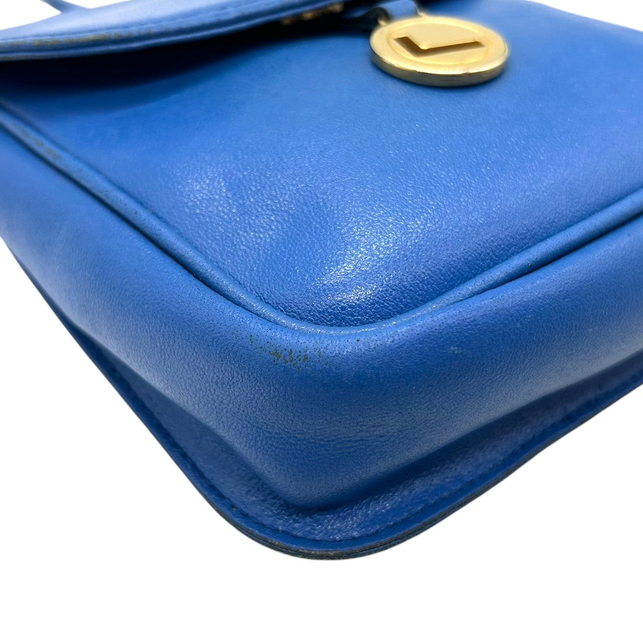 ランセル LANCEL ショルダーバッグ ポシェット ミニバッグ ヴィンテージ ビンテージ レザー 本革 ブルー 青 ゴールド金具 ロゴチャーム フラップ レディース クラシック レトロ 斜め掛け可 肩掛け おしゃれ 可愛い クリーニング済み s39