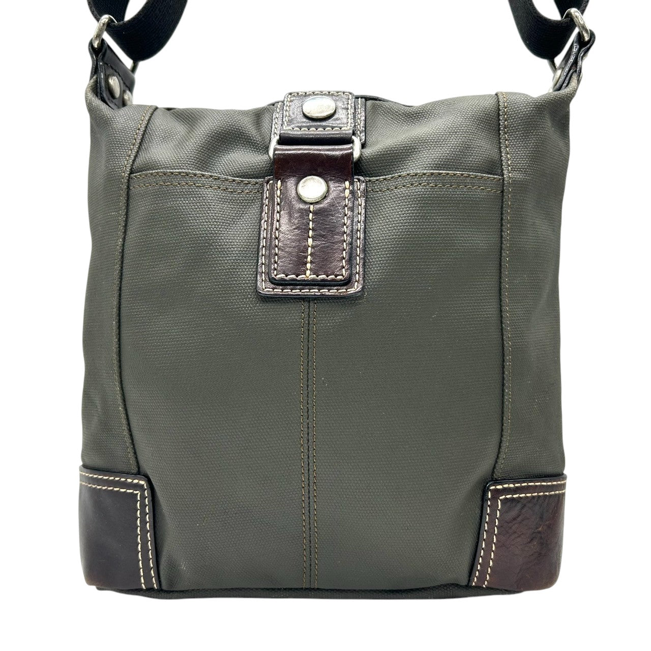 【美品】タケオキクチ TAKEO KIKUCHI ショルダーバッグ ナイロン レザー モスグリーン ブラウン メンズ 斜め掛け ACE社製 軽量 カジュアル ビジネス 通勤 通学 スタイリッシュ 機能的 クリーニング済み s39