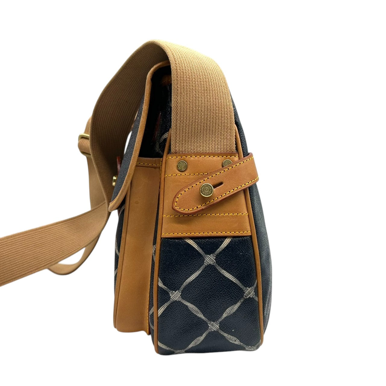 ハンティングワールド HUNTING WORLD ショルダーバッグ バチュークロス サファリ PVC レザー ネイビー キャメル 格子柄 フラップ ヴィンテージ イタリア製 バチューサー メッセンジャーバッグ 人気モデル X2
