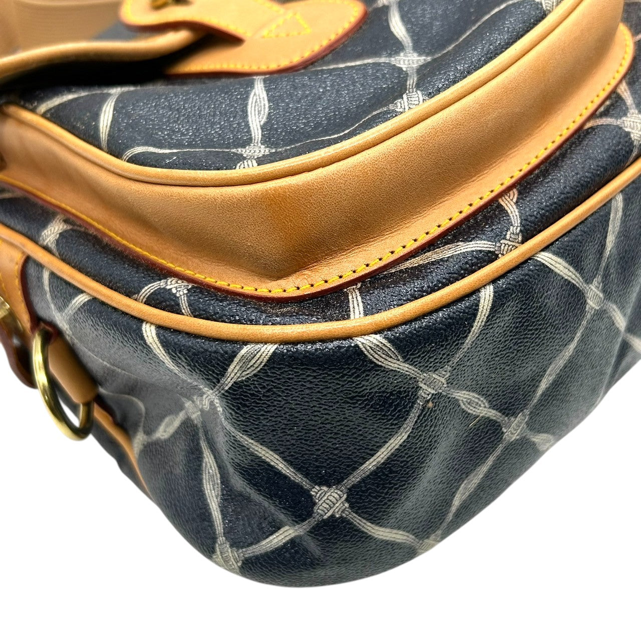 ハンティングワールド HUNTING WORLD ショルダーバッグ バチュークロス サファリ PVC レザー ネイビー キャメル 格子柄 フラップ ヴィンテージ イタリア製 バチューサー メッセンジャーバッグ 人気モデル X2