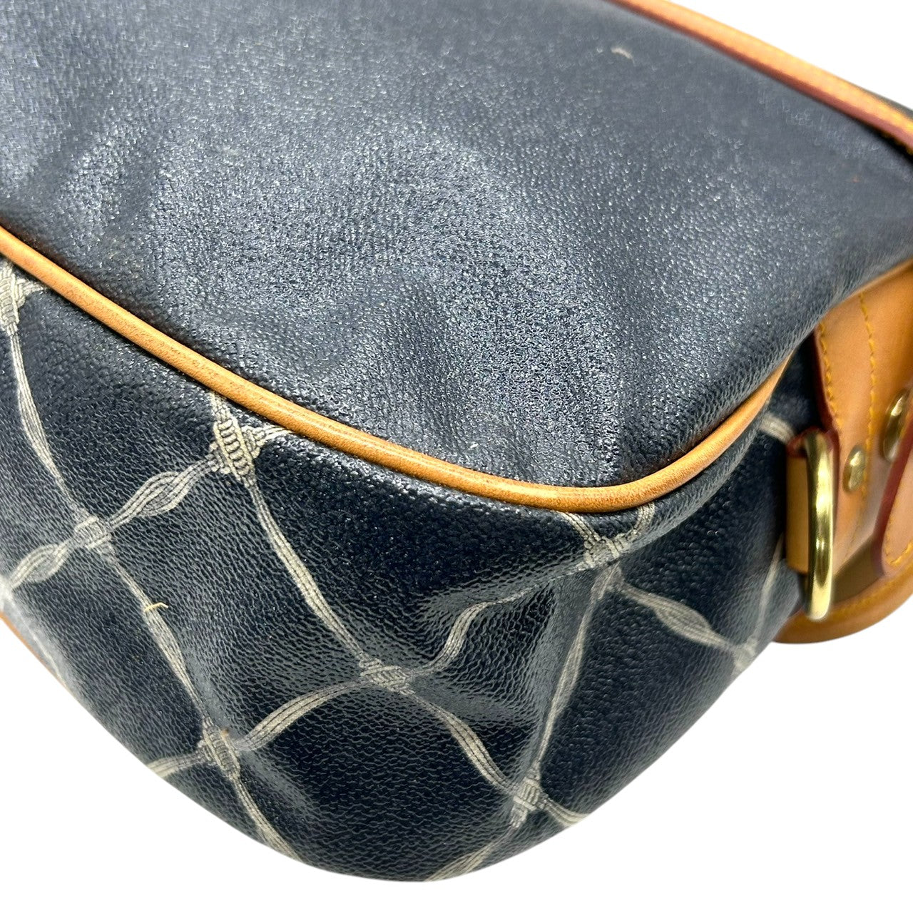 ハンティングワールド HUNTING WORLD ショルダーバッグ バチュークロス サファリ PVC レザー ネイビー キャメル 格子柄 フラップ ヴィンテージ イタリア製 バチューサー メッセンジャーバッグ 人気モデル X2