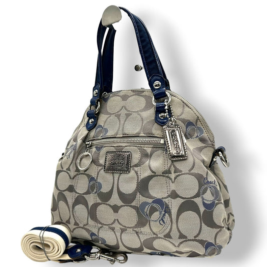 コーチ COACH 2WAY ハンドバッグ ショルダーバッグ ポピー シグネチャー スポットライト 18704 キャンバス パテントレザー グレー ネイビー レディース エレガント フェミニン 定番人気モデル 肩掛け 斜め掛け可 クリーニング済み s29