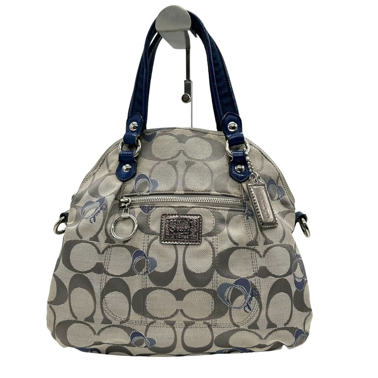 コーチ COACH 2WAY ハンドバッグ ショルダーバッグ ポピー シグネチャー スポットライト 18704 キャンバス パテントレザー グレー ネイビー レディース エレガント フェミニン 定番人気モデル 肩掛け 斜め掛け可 クリーニング済み s29