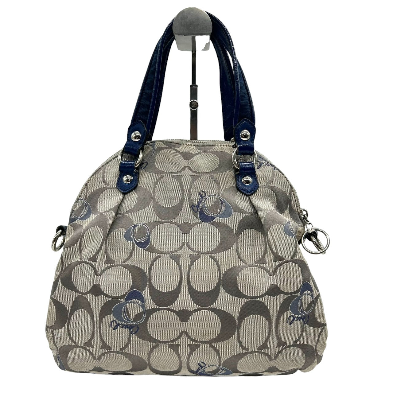 コーチ COACH 2WAY ハンドバッグ ショルダーバッグ ポピー シグネチャー スポットライト 18704 キャンバス パテントレザー グレー ネイビー レディース エレガント フェミニン 定番人気モデル 肩掛け 斜め掛け可 クリーニング済み s29