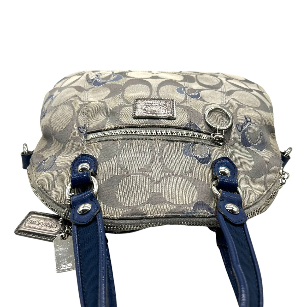 コーチ COACH 2WAY ハンドバッグ ショルダーバッグ ポピー シグネチャー スポットライト 18704 キャンバス パテントレザー グレー ネイビー レディース エレガント フェミニン 定番人気モデル 肩掛け 斜め掛け可 クリーニング済み s29