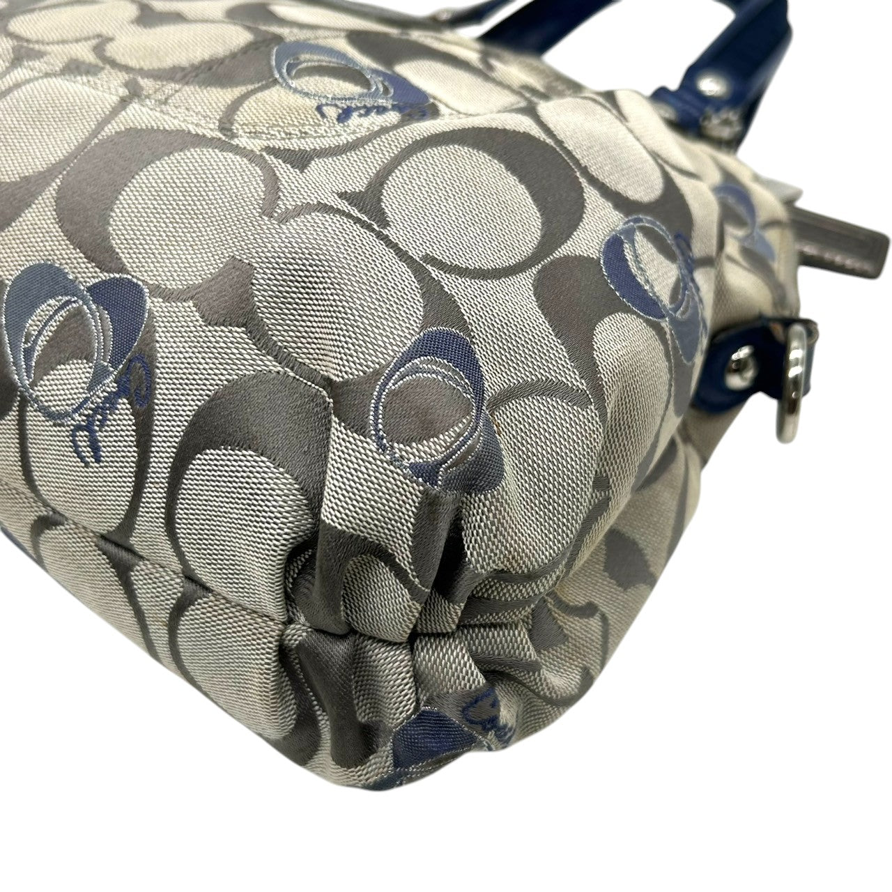 コーチ COACH 2WAY ハンドバッグ ショルダーバッグ ポピー シグネチャー スポットライト 18704 キャンバス パテントレザー グレー ネイビー レディース エレガント フェミニン 定番人気モデル 肩掛け 斜め掛け可 クリーニング済み s29