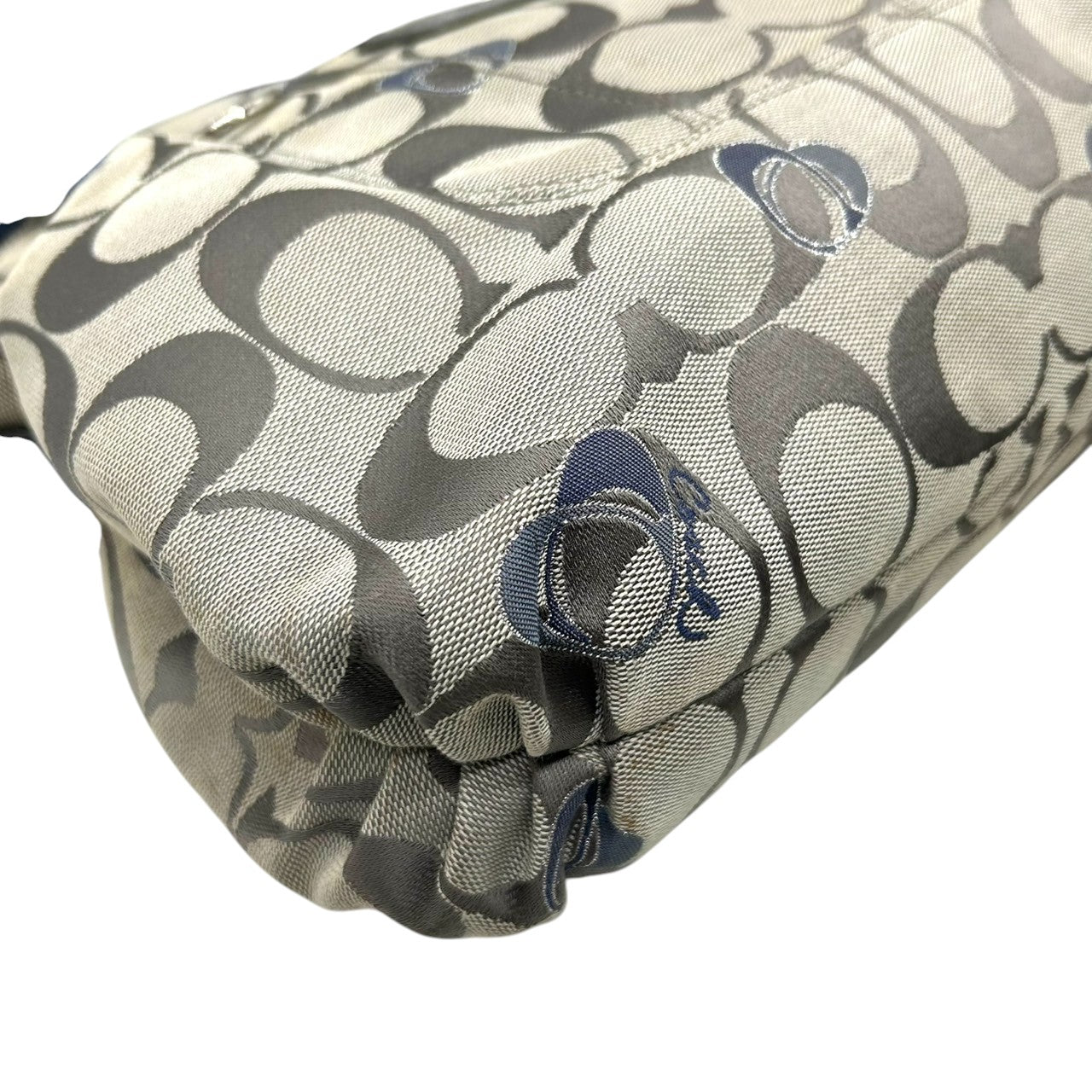 コーチ COACH 2WAY ハンドバッグ ショルダーバッグ ポピー シグネチャー スポットライト 18704 キャンバス パテントレザー グレー ネイビー レディース エレガント フェミニン 定番人気モデル 肩掛け 斜め掛け可 クリーニング済み s29