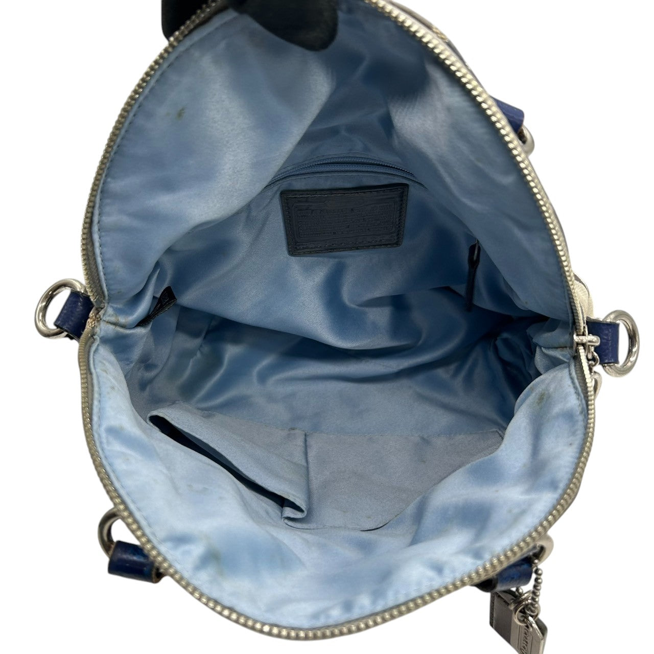 コーチ COACH 2WAY ハンドバッグ ショルダーバッグ ポピー シグネチャー スポットライト 18704 キャンバス パテントレザー グレー ネイビー レディース エレガント フェミニン 定番人気モデル 肩掛け 斜め掛け可 クリーニング済み s29