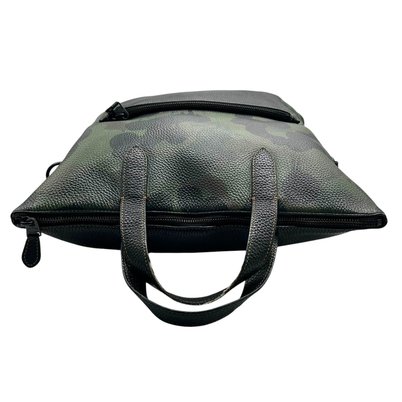 コーチ COACH チャールズ フォルドオーバー トートバッグ F59904 メンズ 2WAY ショルダーバッグ ビジネスバッグ 迷彩 カモフラージュ レザー 本革 ブラック グリーン 大容量 PC収納可 斜め掛け可 自立可 通勤 通学 クリーニング済み T8