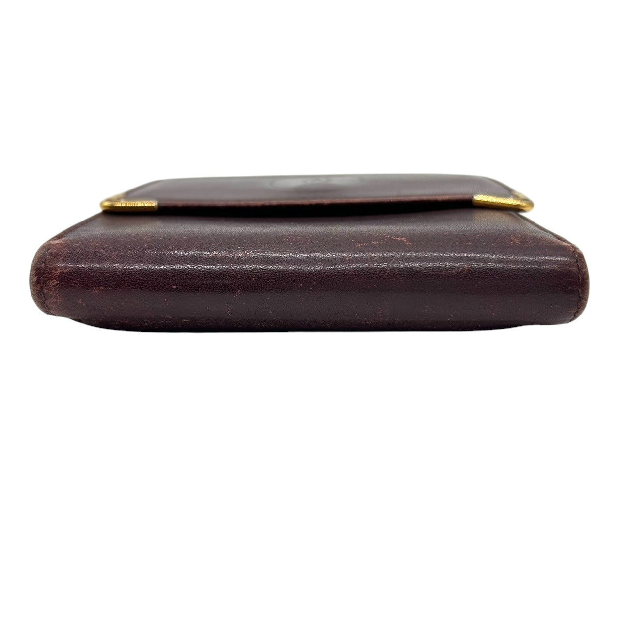 カルティエ Cartier マストライン がま口 二つ折り 財布 コンパクトウォレット ヴィンテージ レディース レザー 本革 ボルドー ワインレッド ゴールド金具 Cロゴ エレガント クラシックデザイン クリーニング済み w5