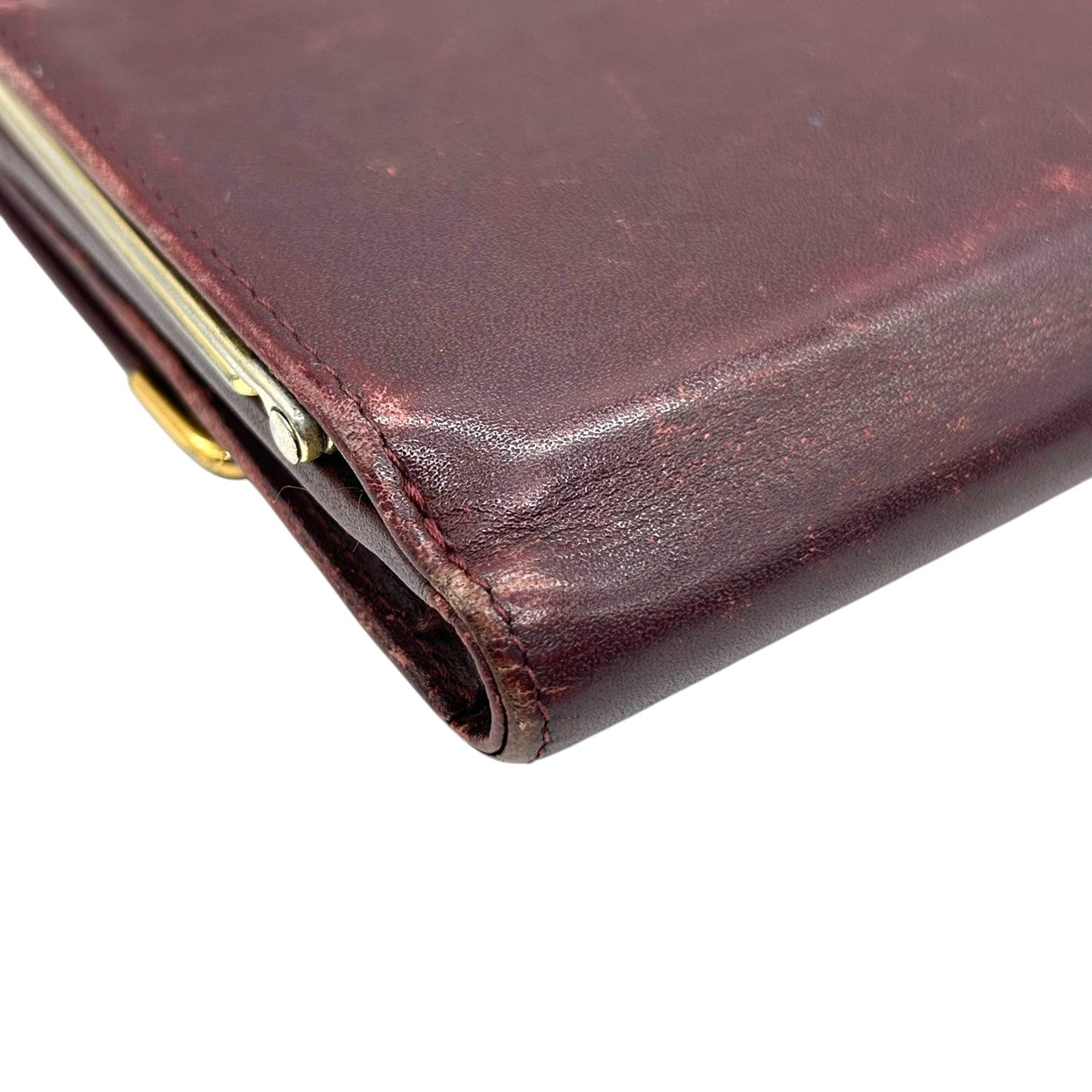 カルティエ Cartier マストライン がま口 二つ折り 財布 コンパクトウォレット ヴィンテージ レディース レザー 本革 ボルドー ワインレッド ゴールド金具 Cロゴ エレガント クラシックデザイン クリーニング済み w5