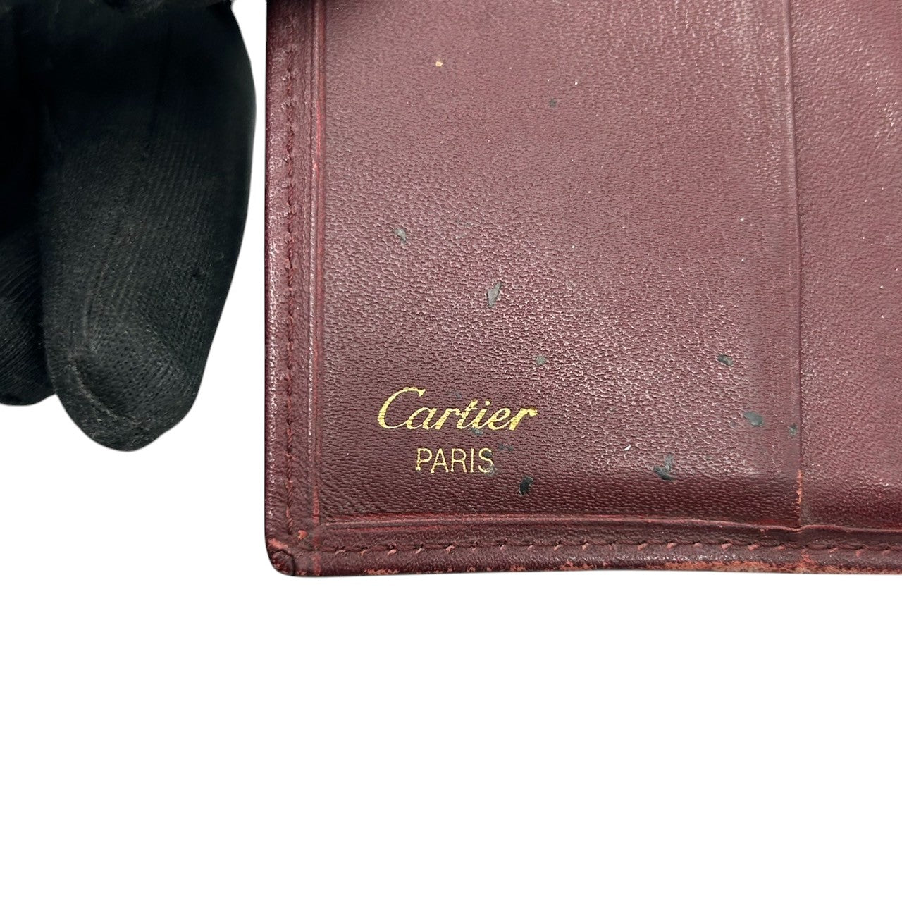 カルティエ Cartier マストライン がま口 二つ折り 財布 コンパクトウォレット ヴィンテージ レディース レザー 本革 ボルドー ワインレッド ゴールド金具 Cロゴ エレガント クラシックデザイン クリーニング済み w5