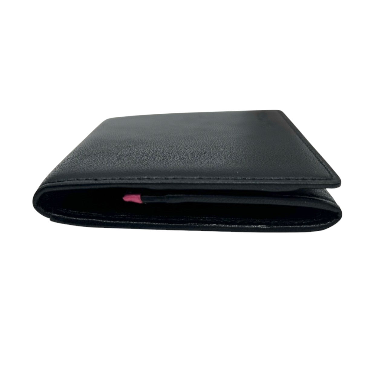 【極美品】ポールスミス Paul Smith コインケース 小銭入れ 財布 コンパクトウォレット レザー 本革 ブラック 黒 内側ピンク バイカラー ミニマルデザイン メンズ レディース ユニセックス ロゴ型押し 箱付き クリーニング済み w5