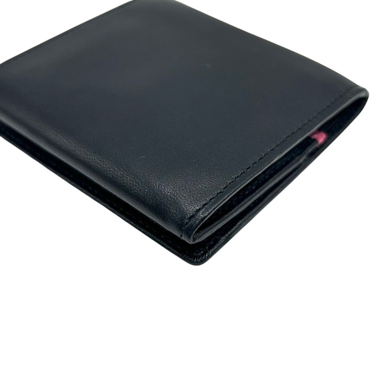 【極美品】ポールスミス Paul Smith コインケース 小銭入れ 財布 コンパクトウォレット レザー 本革 ブラック 黒 内側ピンク バイカラー ミニマルデザイン メンズ レディース ユニセックス ロゴ型押し 箱付き クリーニング済み w5