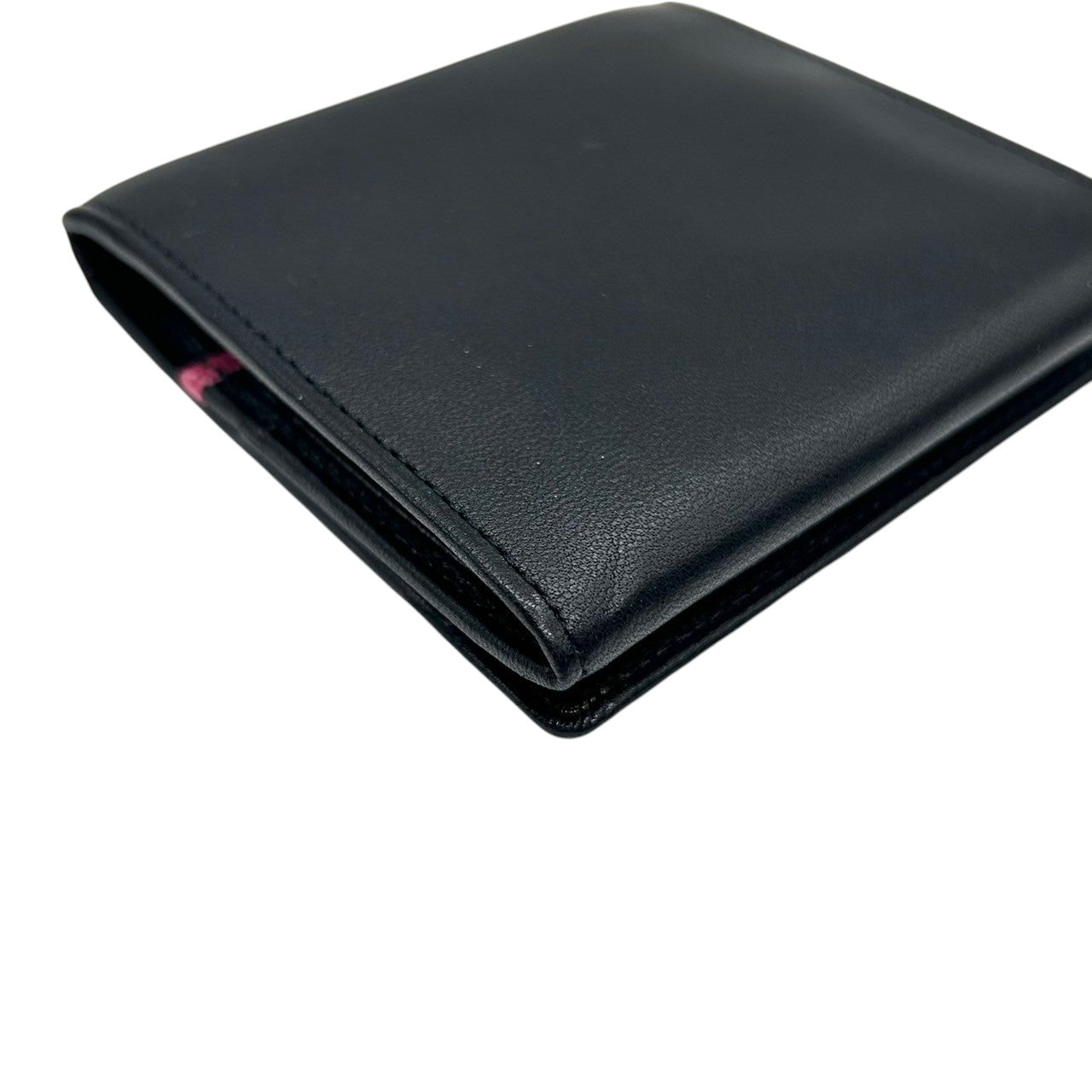 【極美品】ポールスミス Paul Smith コインケース 小銭入れ 財布 コンパクトウォレット レザー 本革 ブラック 黒 内側ピンク バイカラー ミニマルデザイン メンズ レディース ユニセックス ロゴ型押し 箱付き クリーニング済み w5