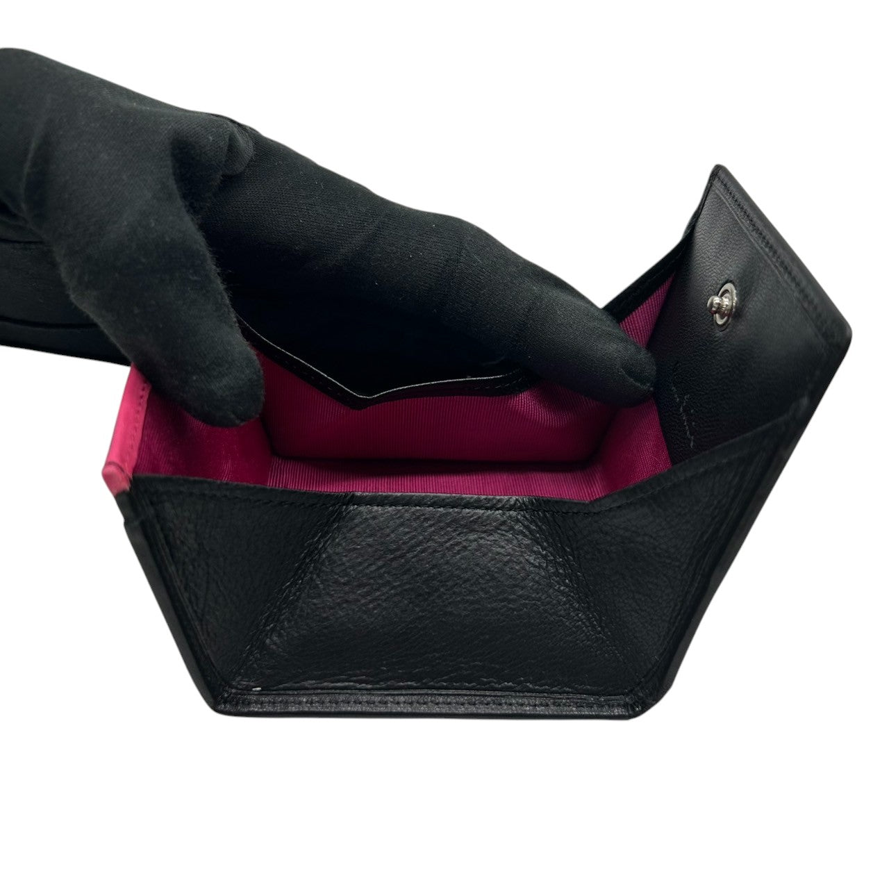 【極美品】ポールスミス Paul Smith コインケース 小銭入れ 財布 コンパクトウォレット レザー 本革 ブラック 黒 内側ピンク バイカラー ミニマルデザイン メンズ レディース ユニセックス ロゴ型押し 箱付き クリーニング済み w5