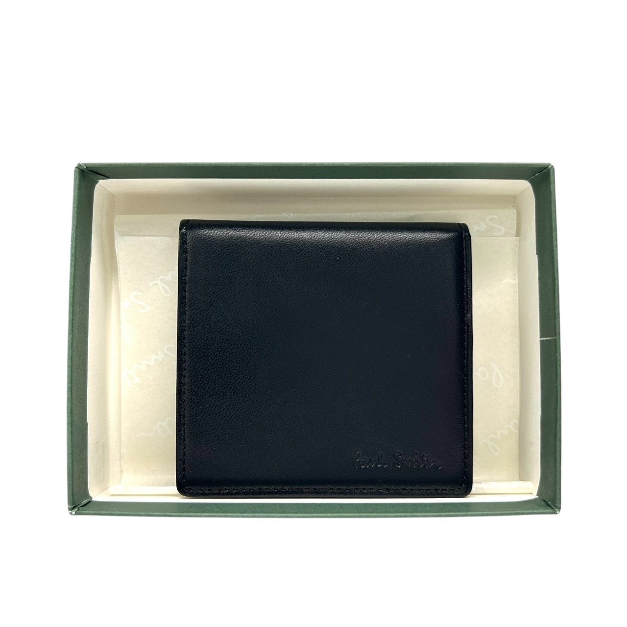 【極美品】ポールスミス Paul Smith コインケース 小銭入れ 財布 コンパクトウォレット レザー 本革 ブラック 黒 内側ピンク バイカラー ミニマルデザイン メンズ レディース ユニセックス ロゴ型押し 箱付き クリーニング済み w5