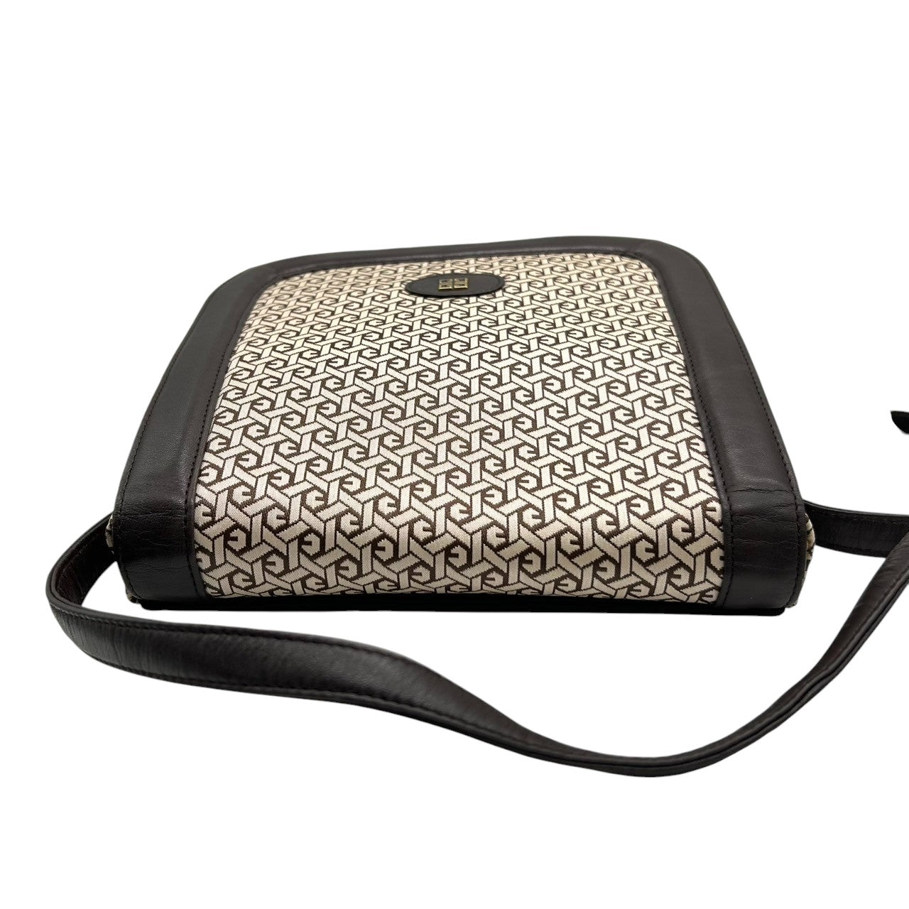 【美品】 ジバンシー ジバンシィ GIVENCHY SACS ヴィンテージ ショルダーバッグ 4Gロゴ 総柄 幾何学模様 キャンバス レザー ブラウン 斜め掛け可 レディース クラシック vintage ポシェット 鏡付き クリーニング済み U9