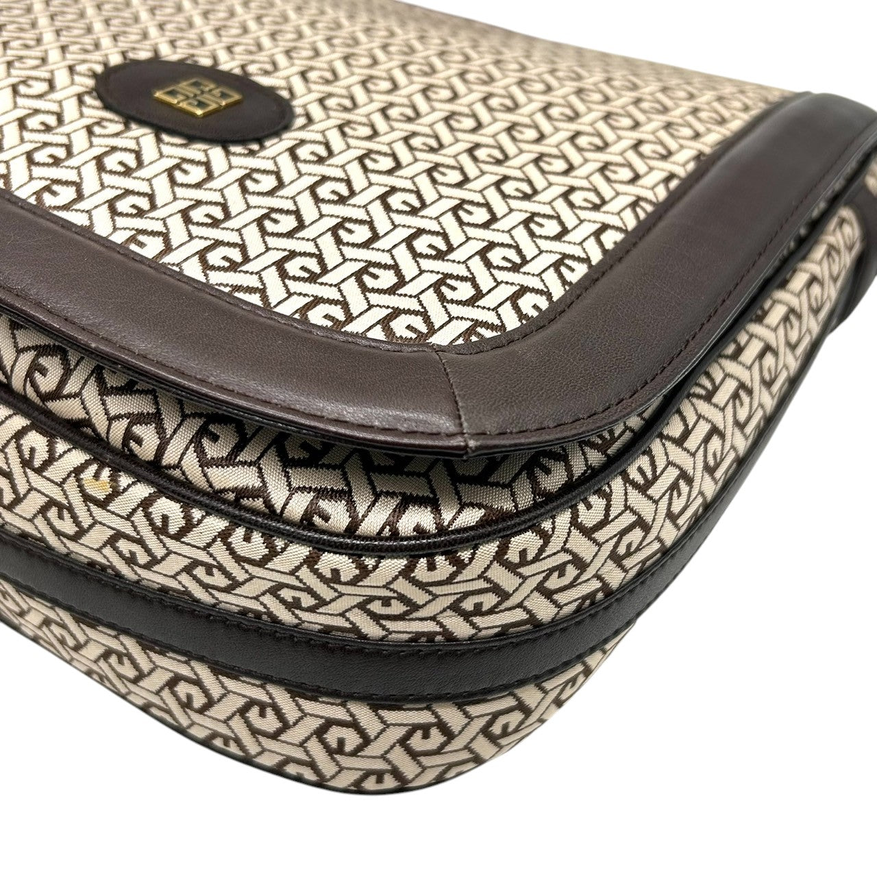 【美品】 ジバンシー ジバンシィ GIVENCHY SACS ヴィンテージ ショルダーバッグ 4Gロゴ 総柄 幾何学模様 キャンバス レザー ブラウン 斜め掛け可 レディース クラシック vintage ポシェット 鏡付き クリーニング済み U9